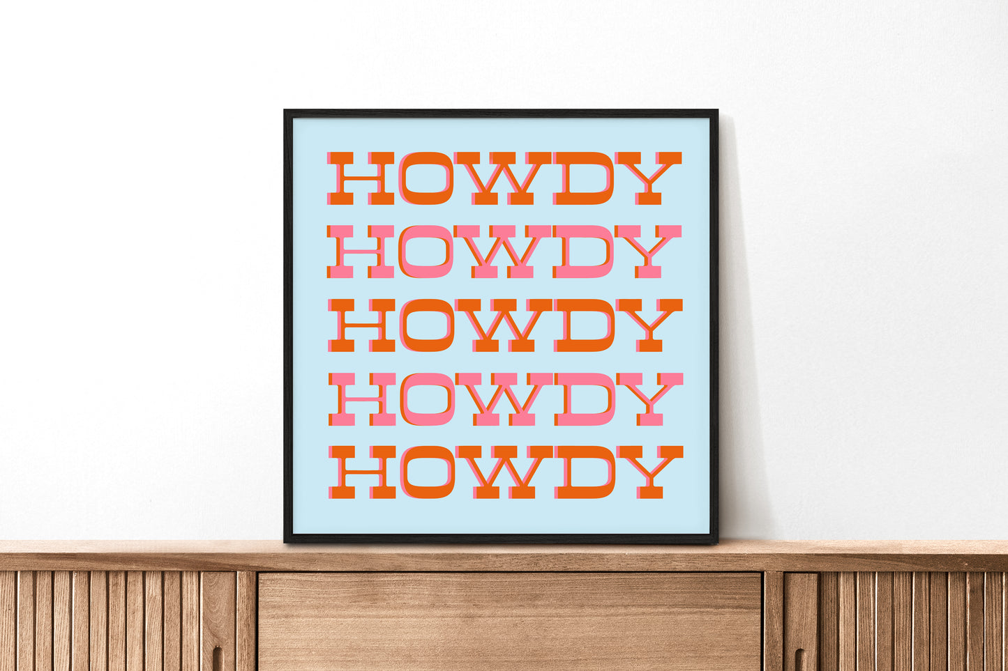 Howdy Typography Art Print Square Pink & Orange