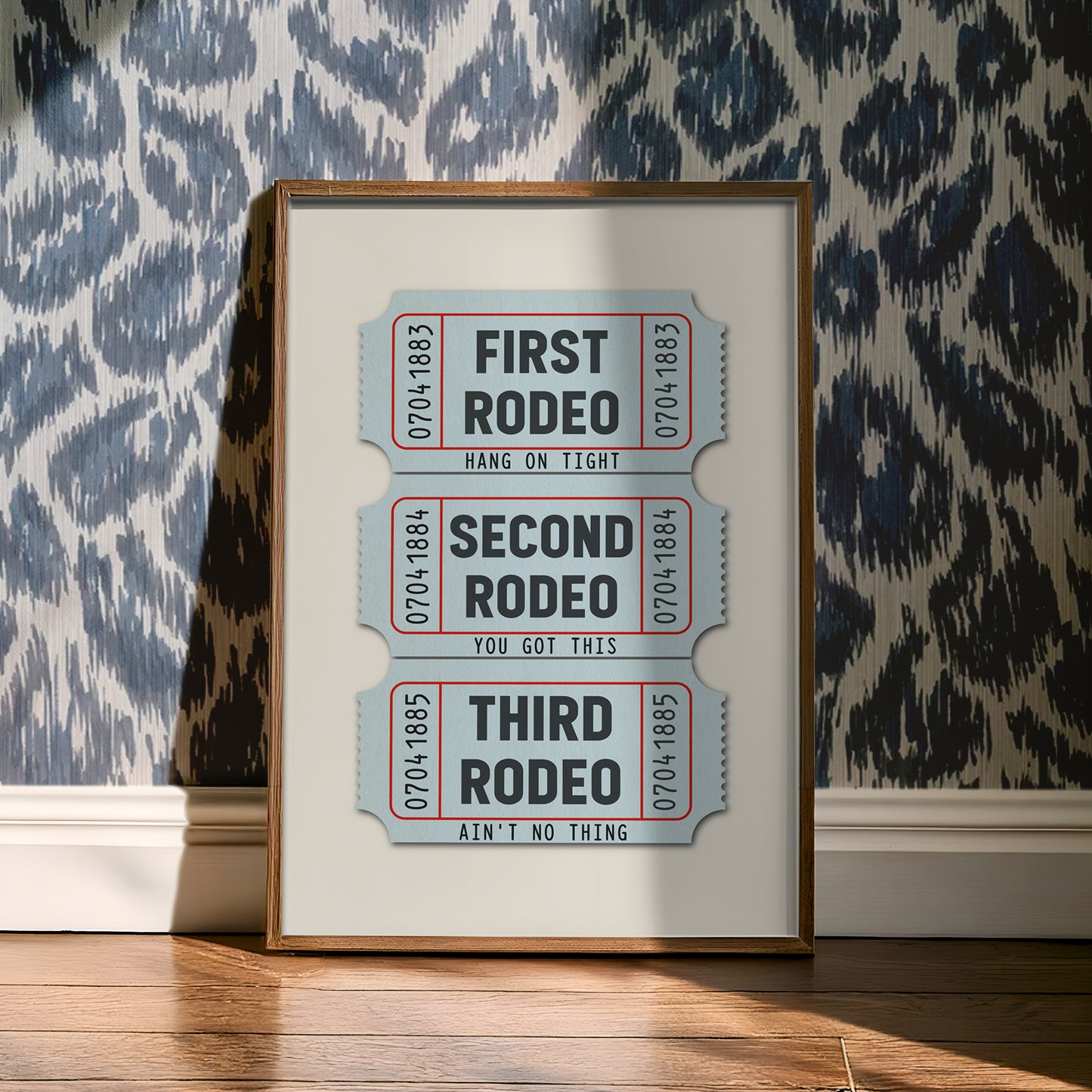 First Rodeo Ticket Stub Art Print Blue