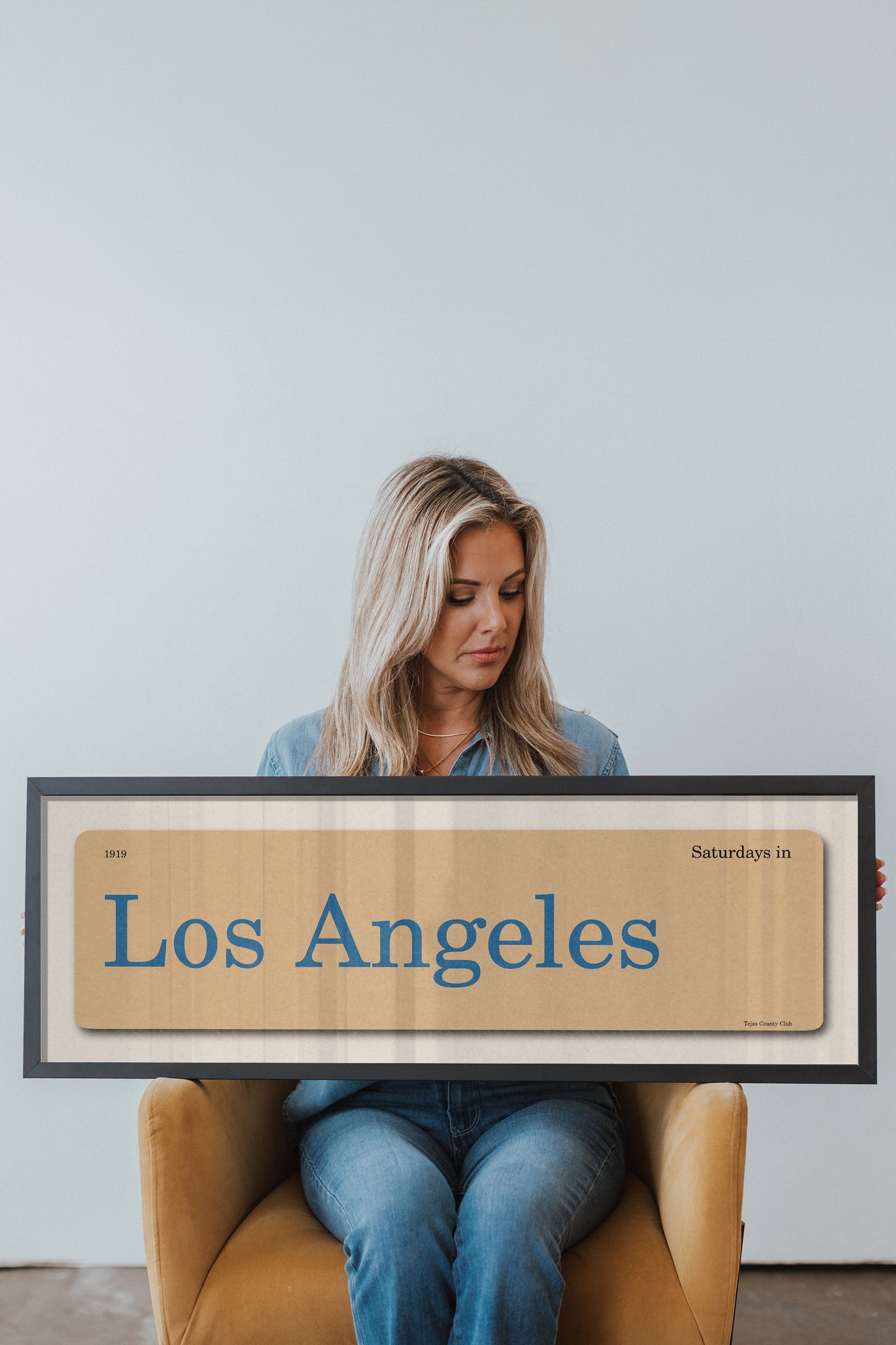 Saturdays in Los Angeles, California Blue Vintage Flash Card Framed Print - Tejas Country Club