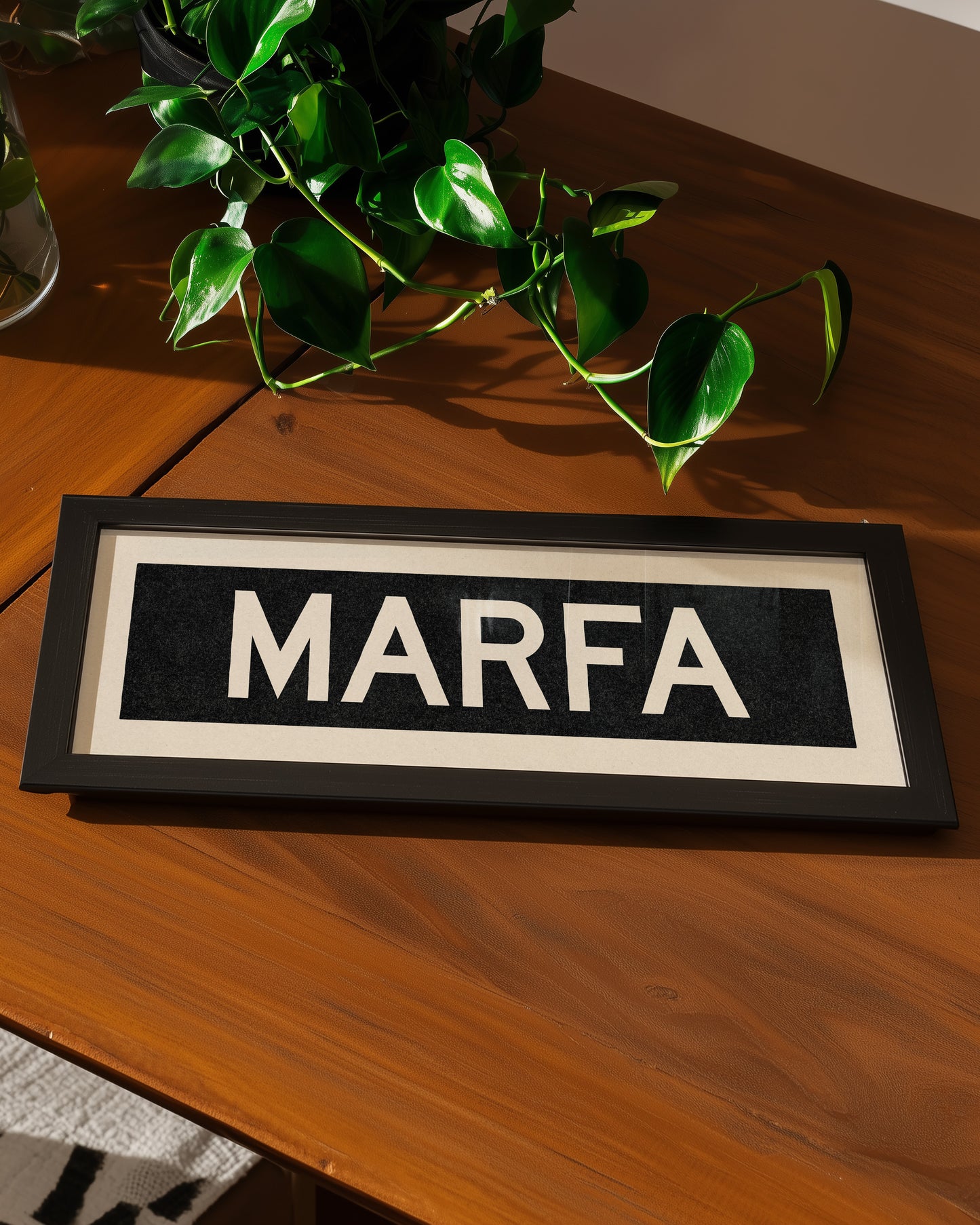 Framed Marfa Bus Scroll Sign