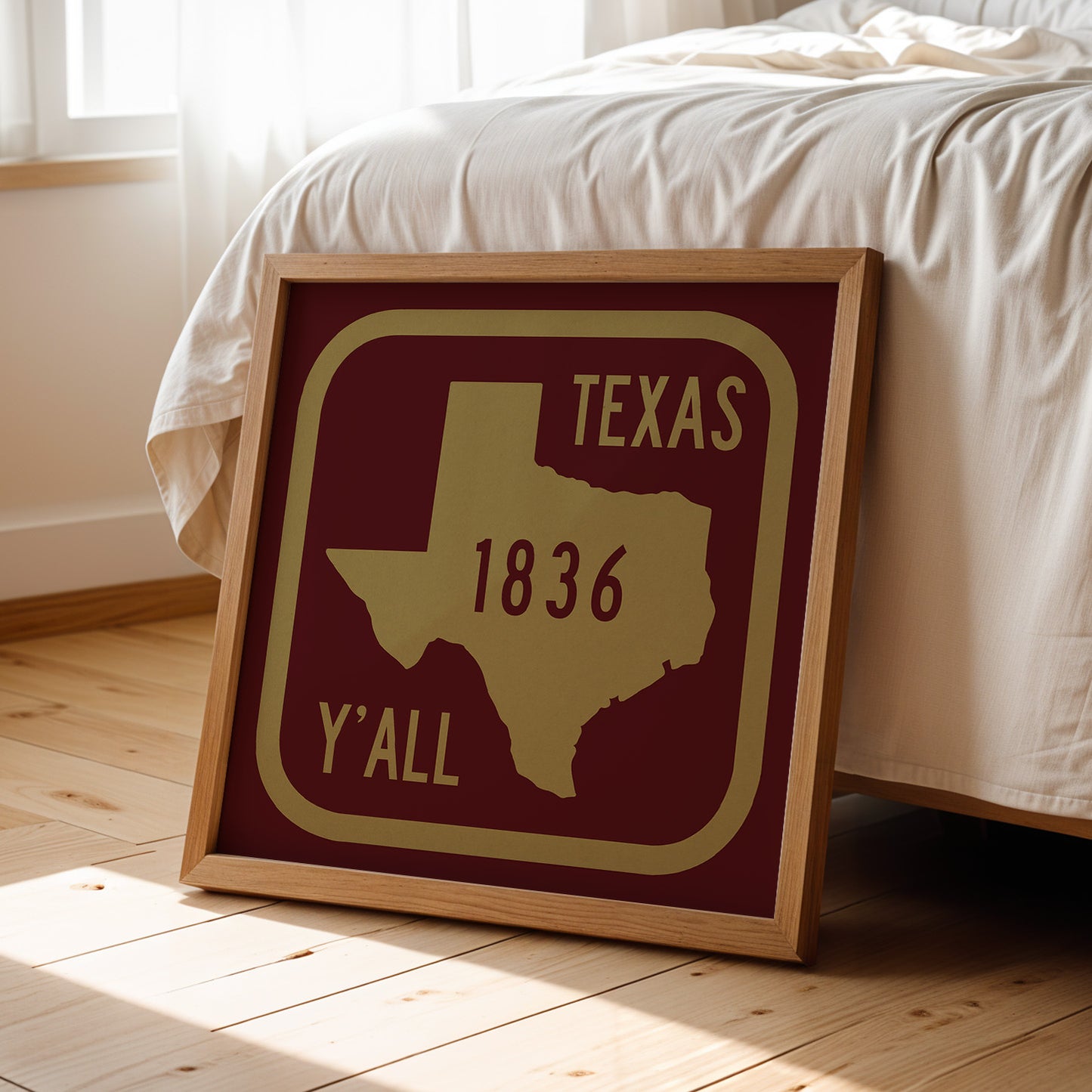 Texas Y'all Road Sign Art Print - Maroon & Gold