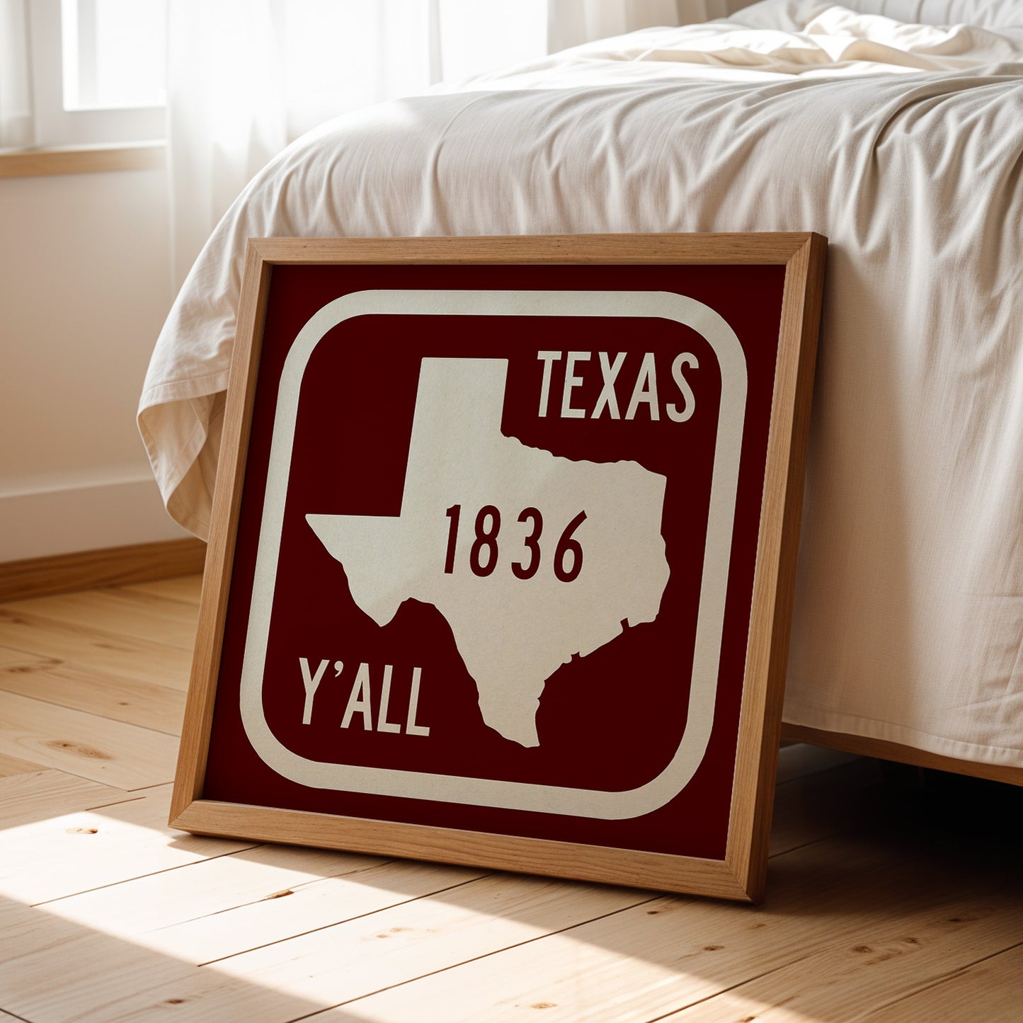 Texas Y'all Road Sign Art Print - Maroon