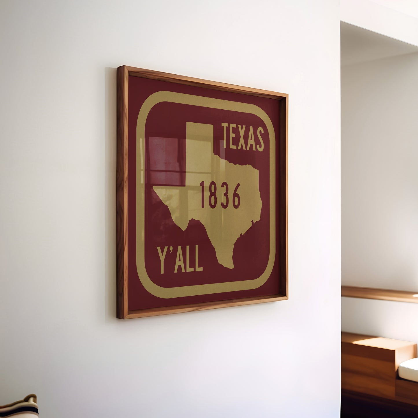 Texas Y'all Road Sign Art Print - Maroon & Gold