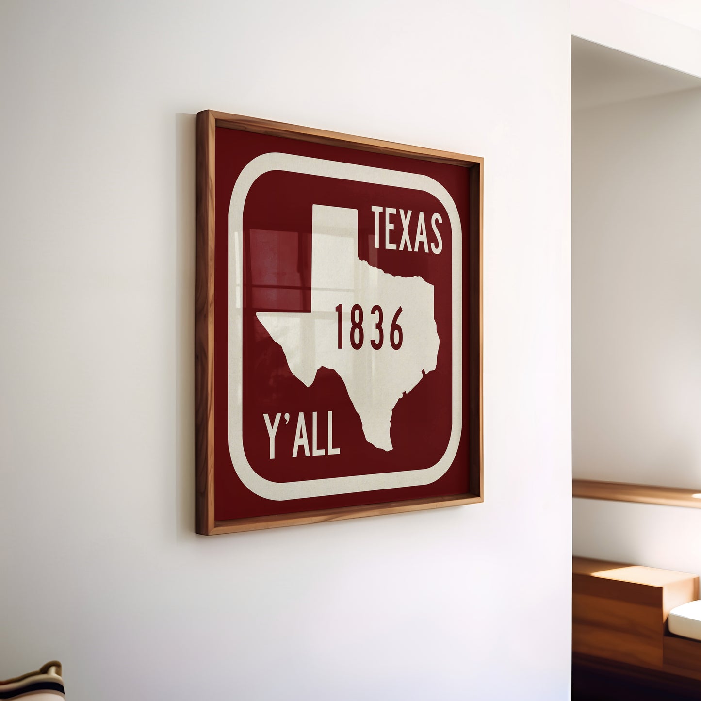 Texas Y'all Road Sign Art Print - Maroon