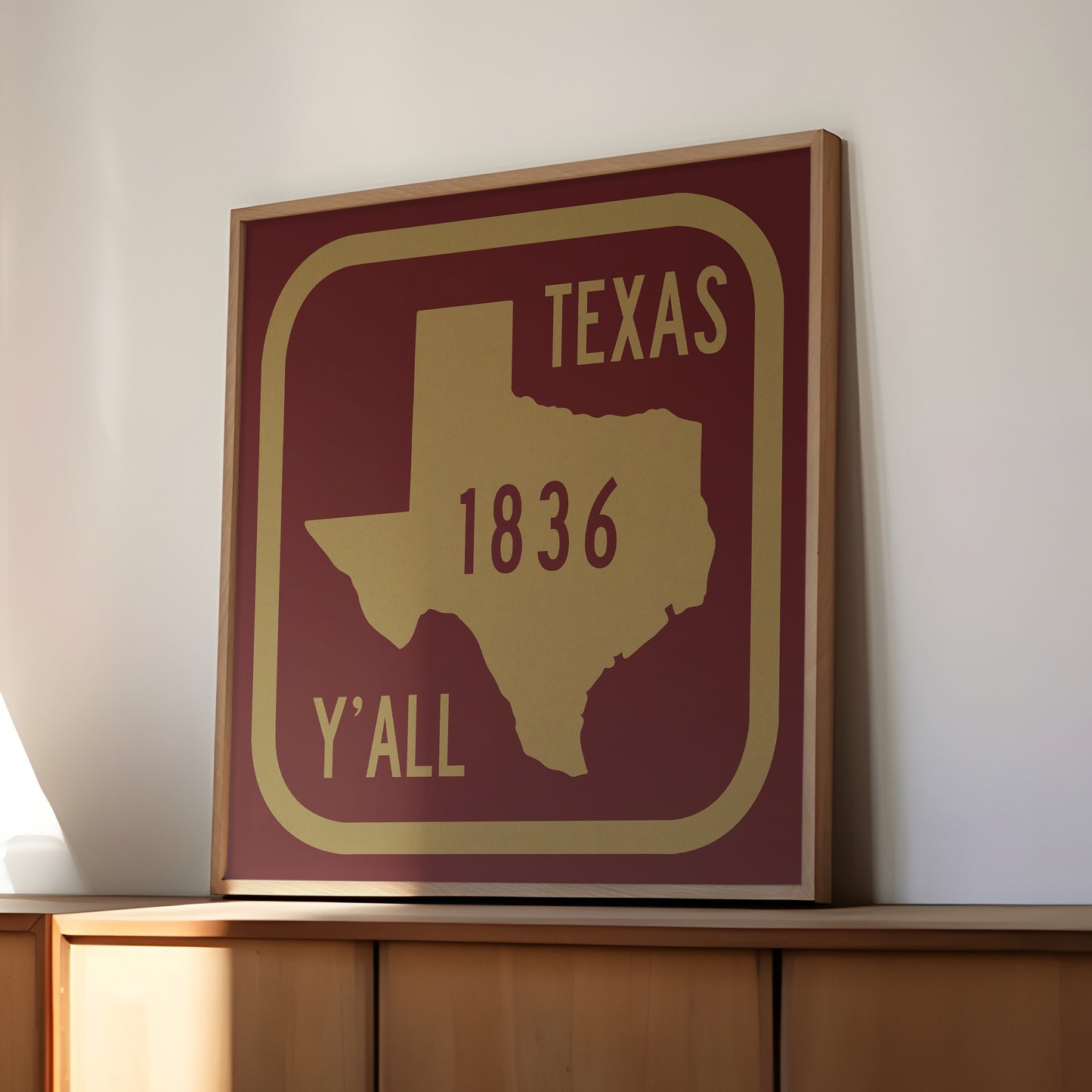 Texas Y'all Road Sign Art Print - Maroon & Gold