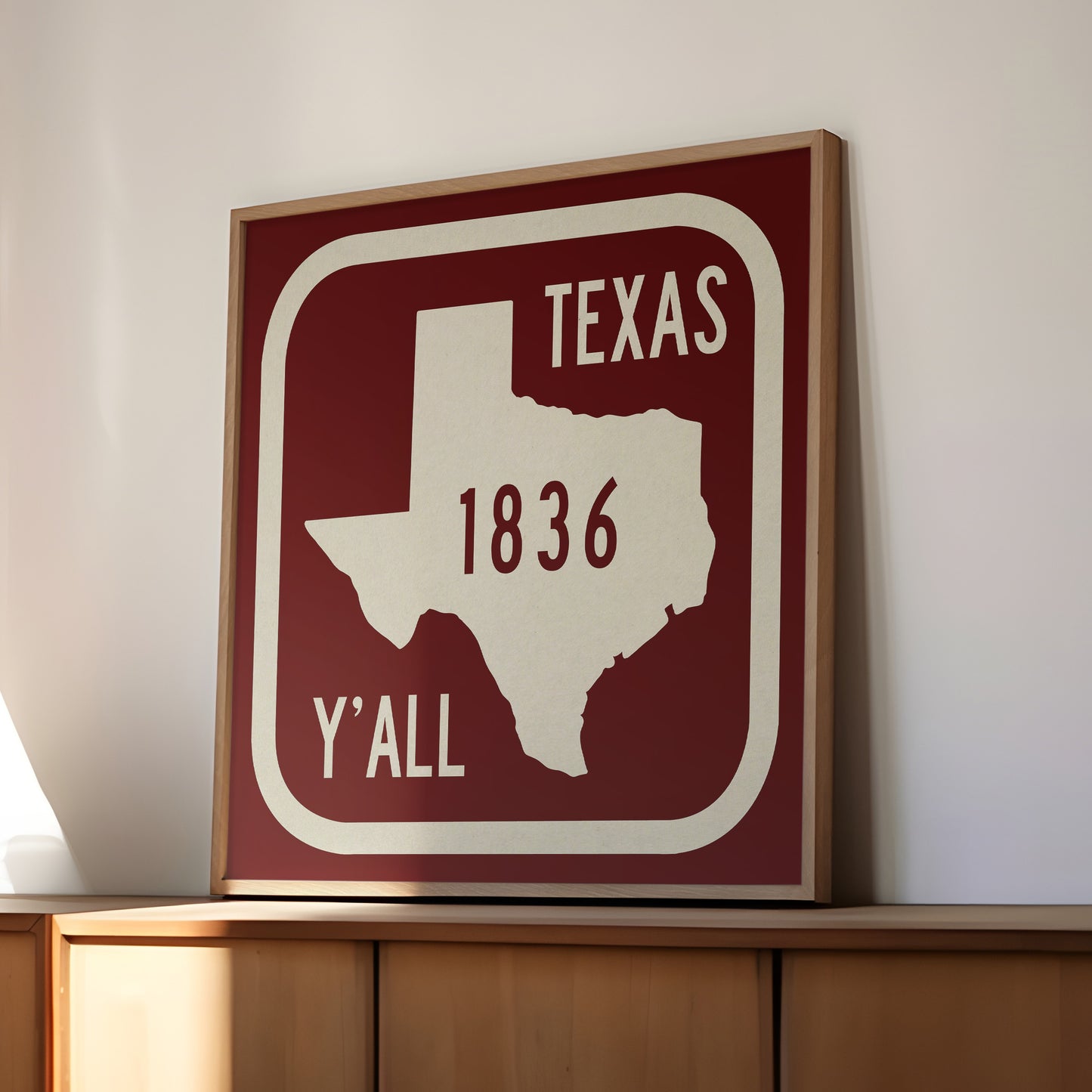 Texas Y'all Road Sign Art Print - Maroon
