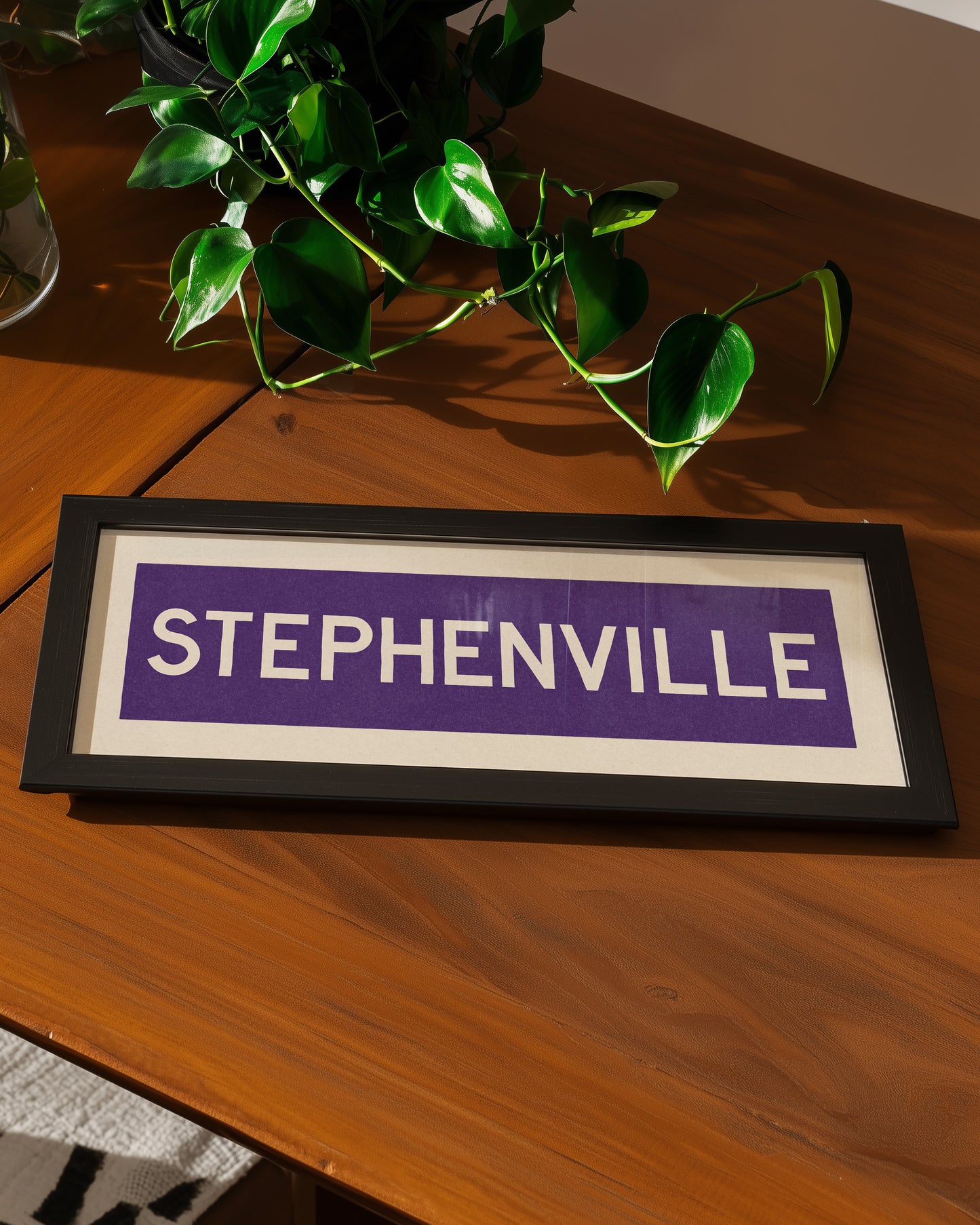 Framed Stephenville Purple and White Bus Scroll - Tejas Country Club