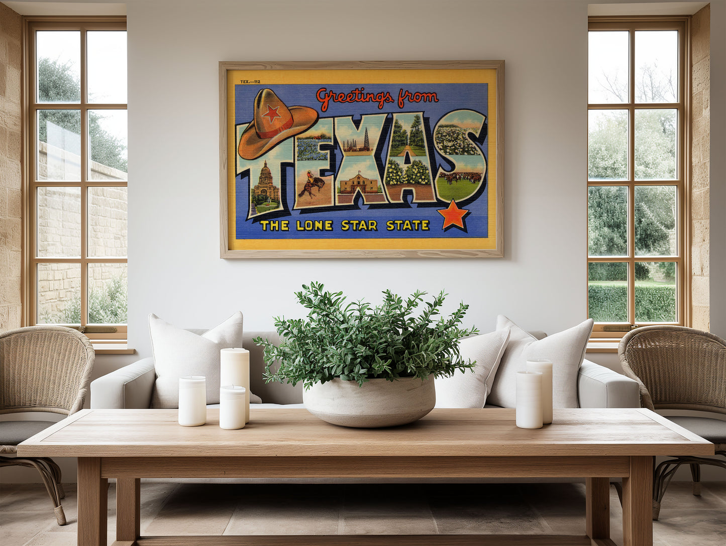 Greetings From Texas Vintage Postcard Print Blue