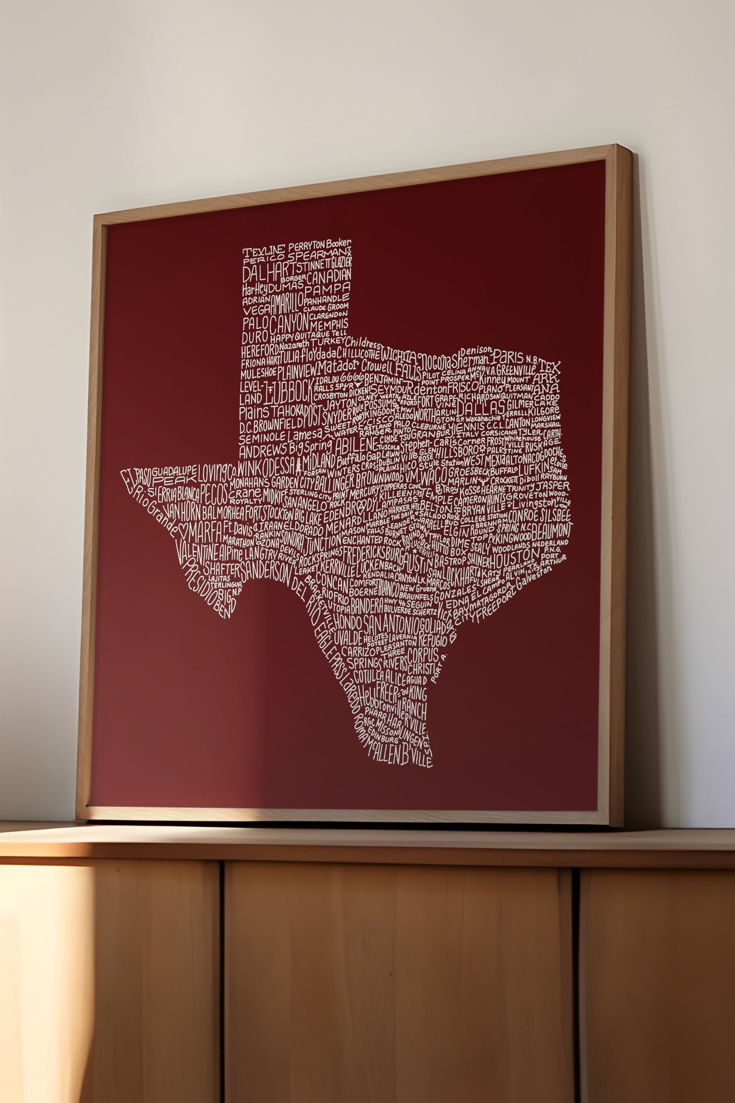 Texas Towns Home Decor Art Print (Maroon) - Tejas Country Club
