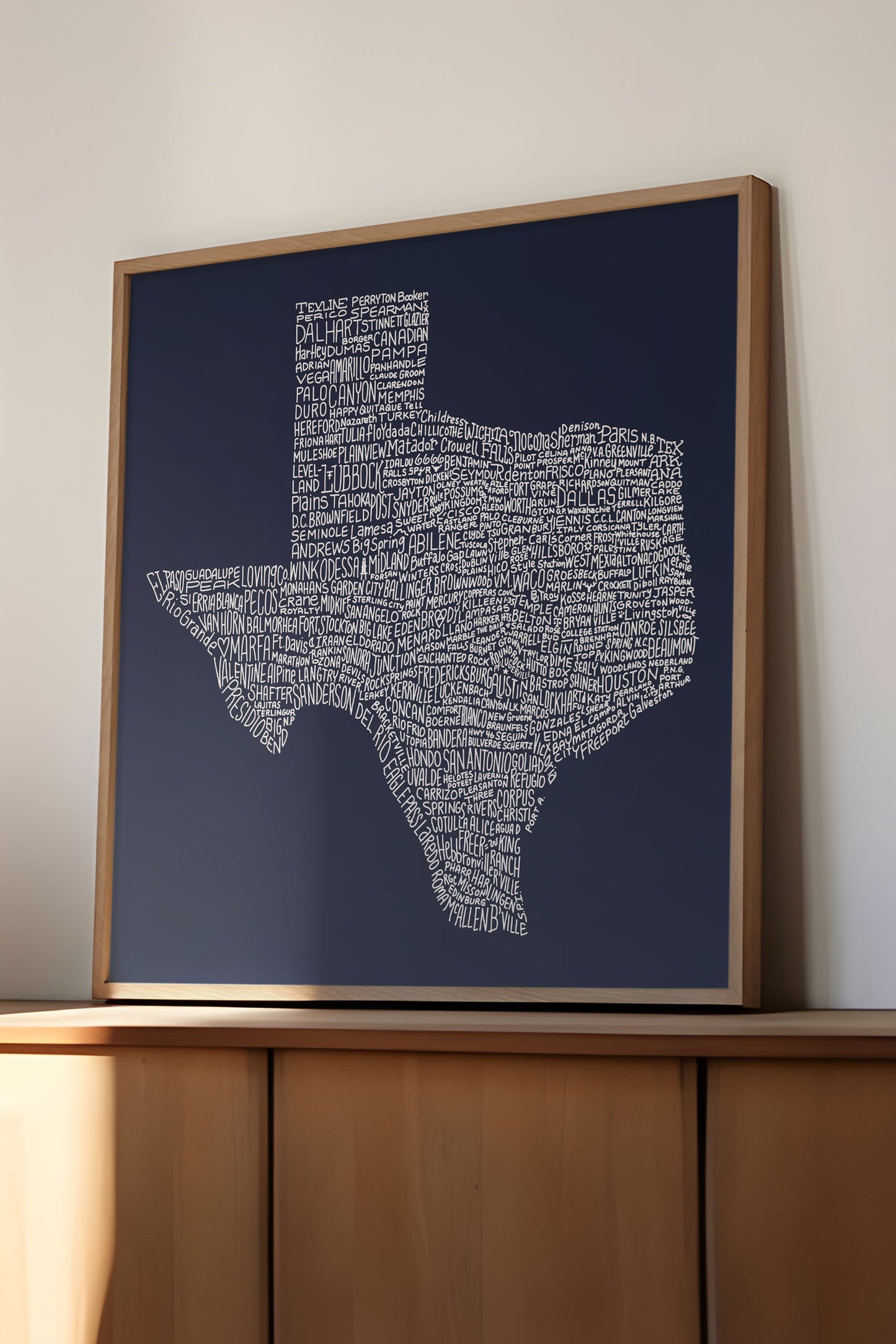 Texas Towns Home Decor Art Print (Navy Blue) - Tejas Country Club