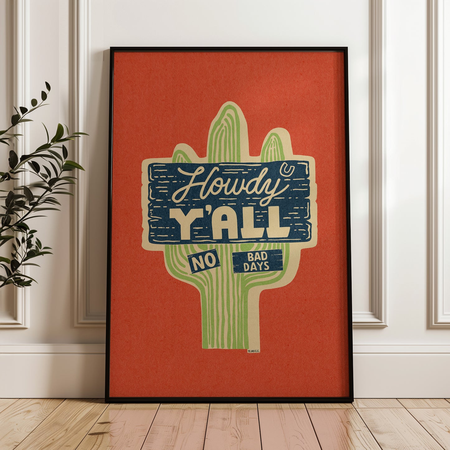 Howdy Y'all No Bad Days Vintage Cactus Sign Art Print