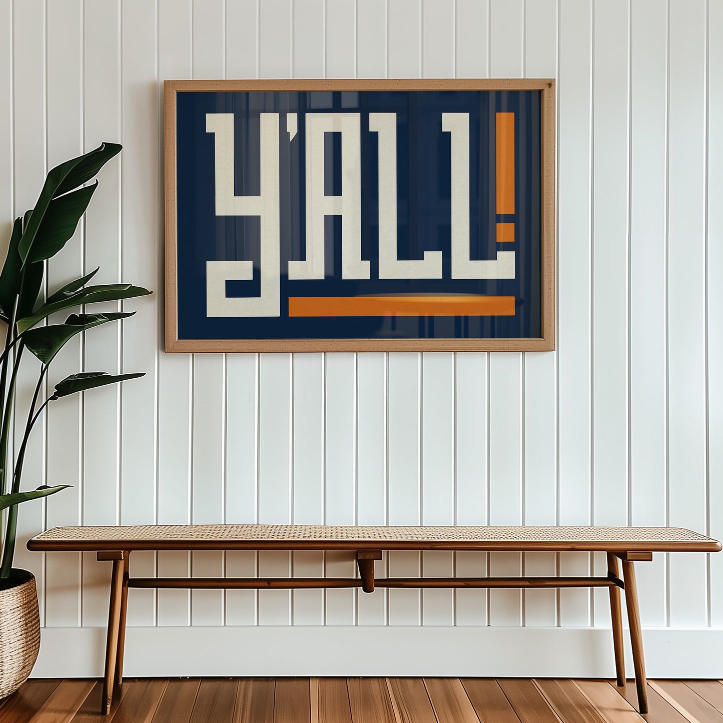 Y'all Typography Navy and Orange Wall Art Print Poster Decor