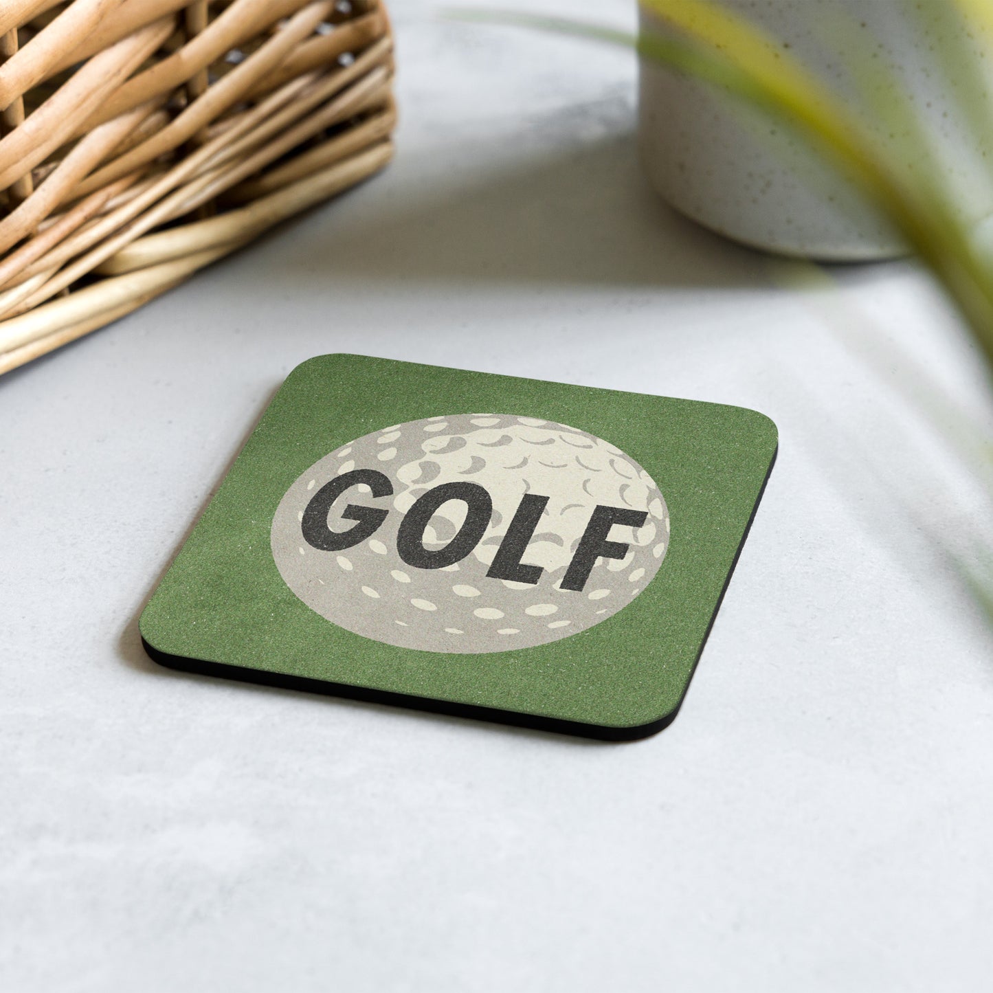 Golf Ball Drink Coaster Cork Back Square Coaster Retro Green