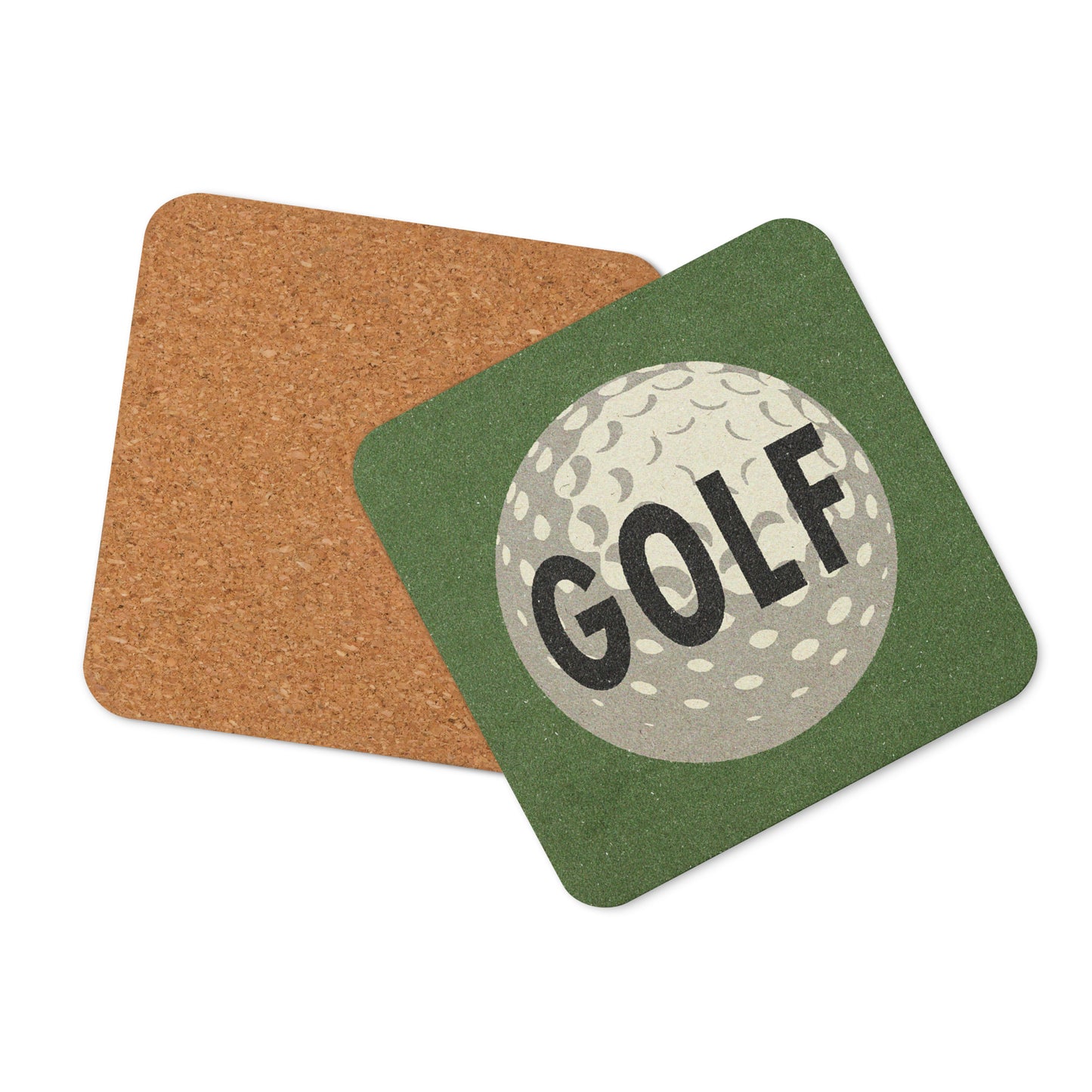 Golf Ball Drink Coaster Cork Back Square Coaster Retro Green