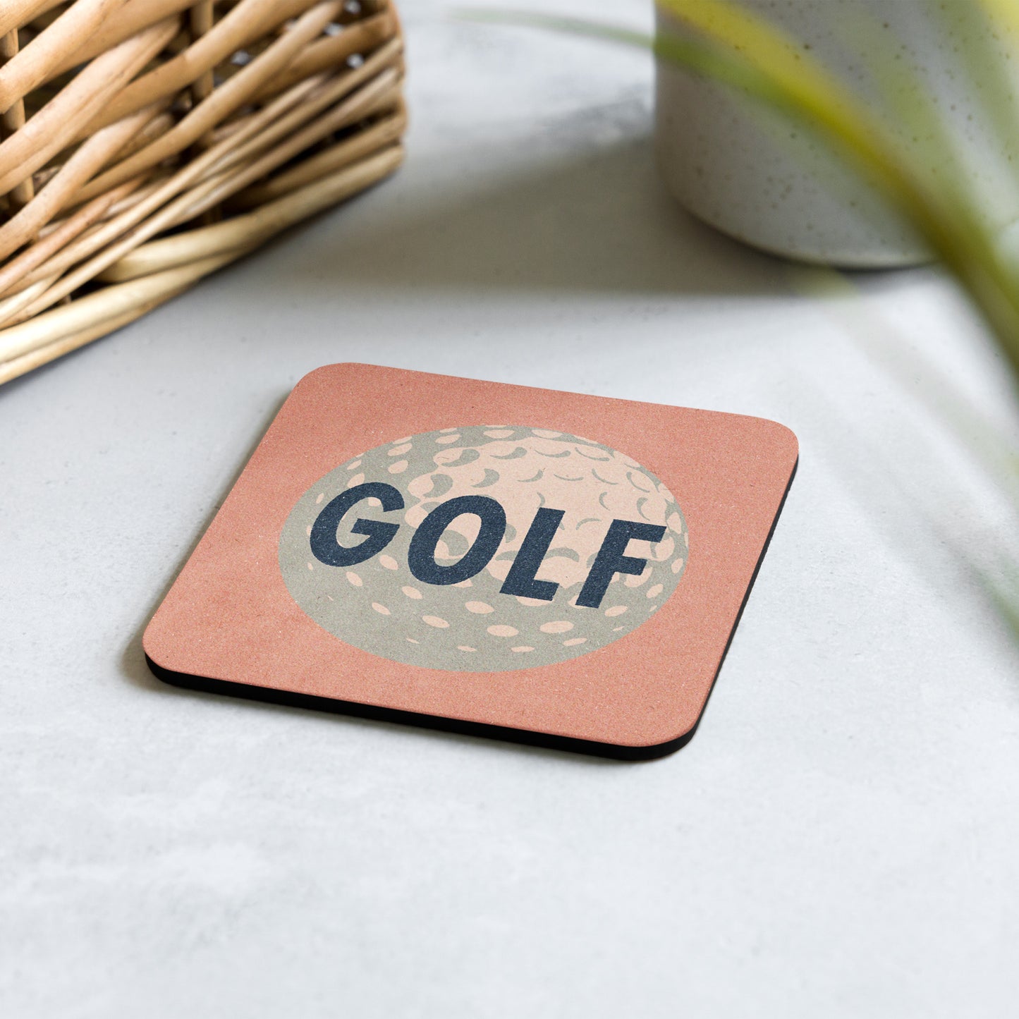 Golf Ball Drink Coaster Cork Back Square Coaster Salmon Pink