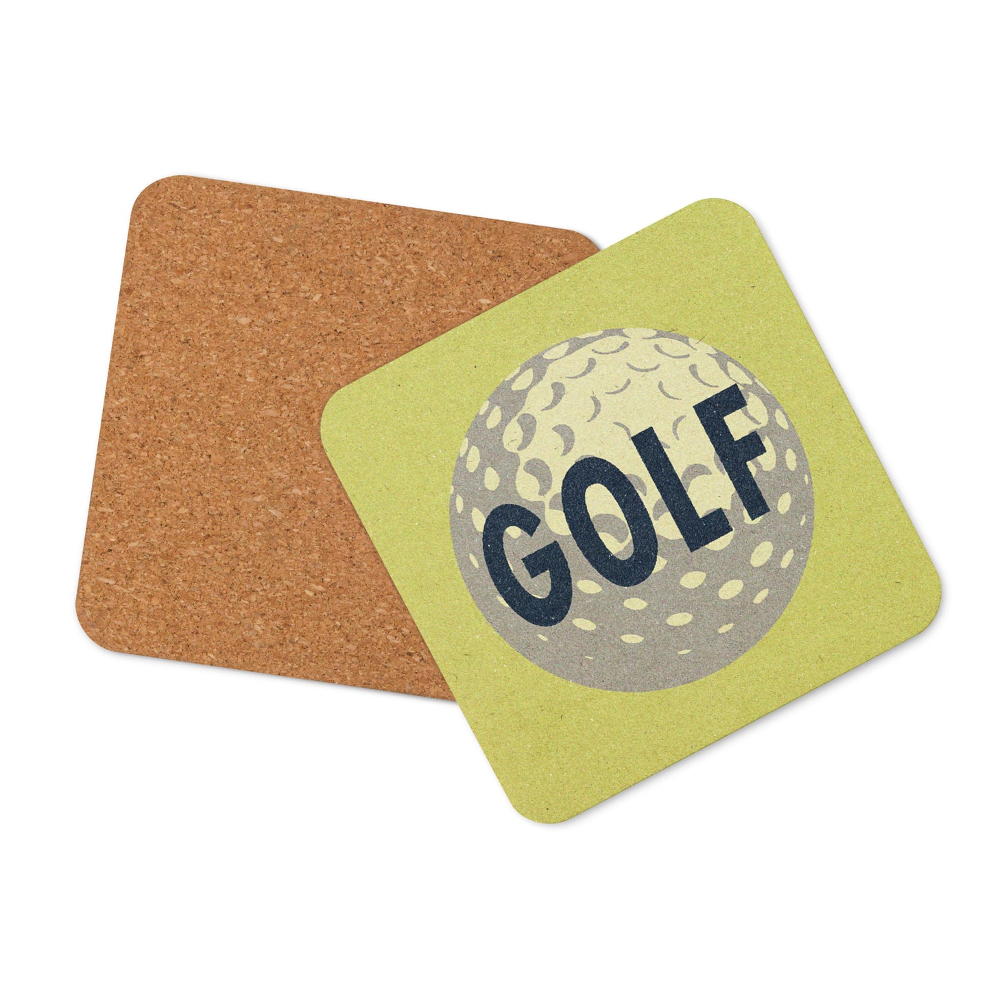 Golf Ball Drink Coaster Cork Back Square Coaster Lemon Yellow
