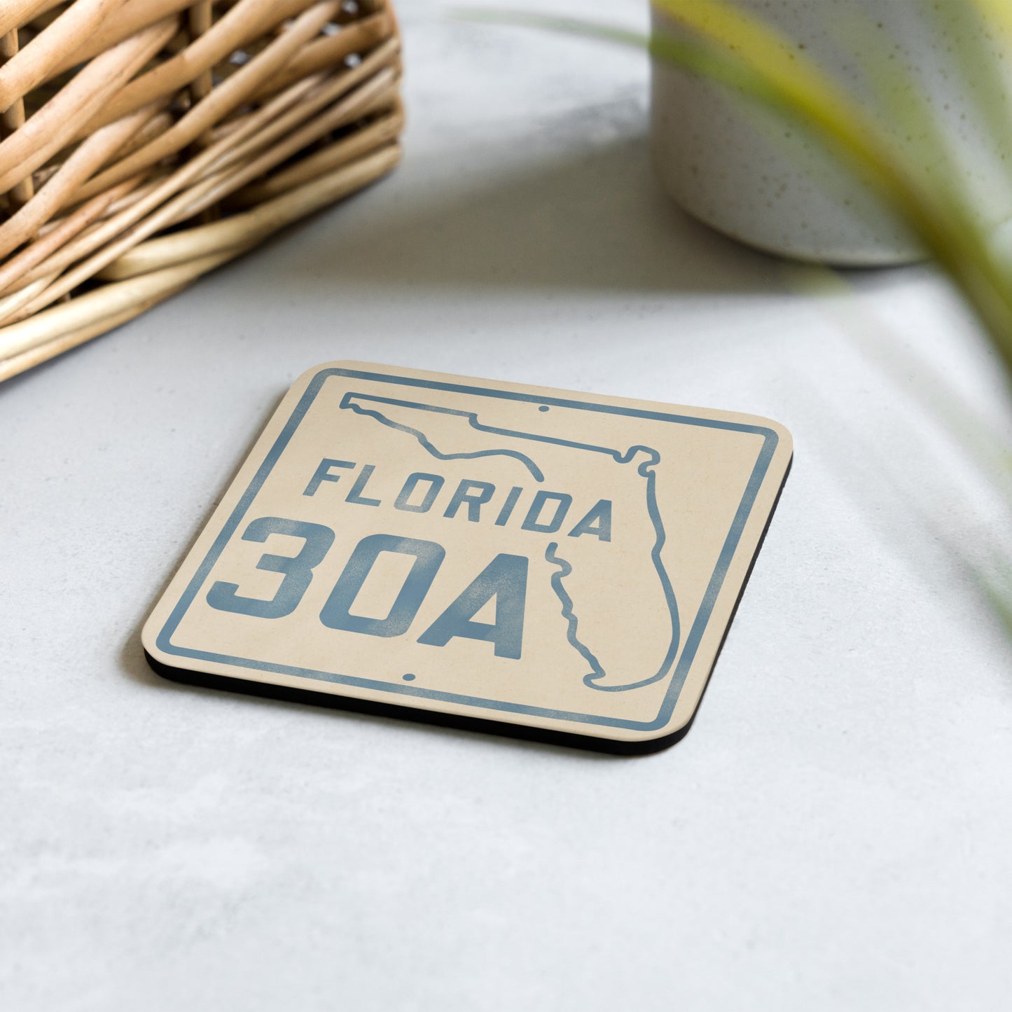 Florida Beach Road Sign Cork Backed Drink Coaster