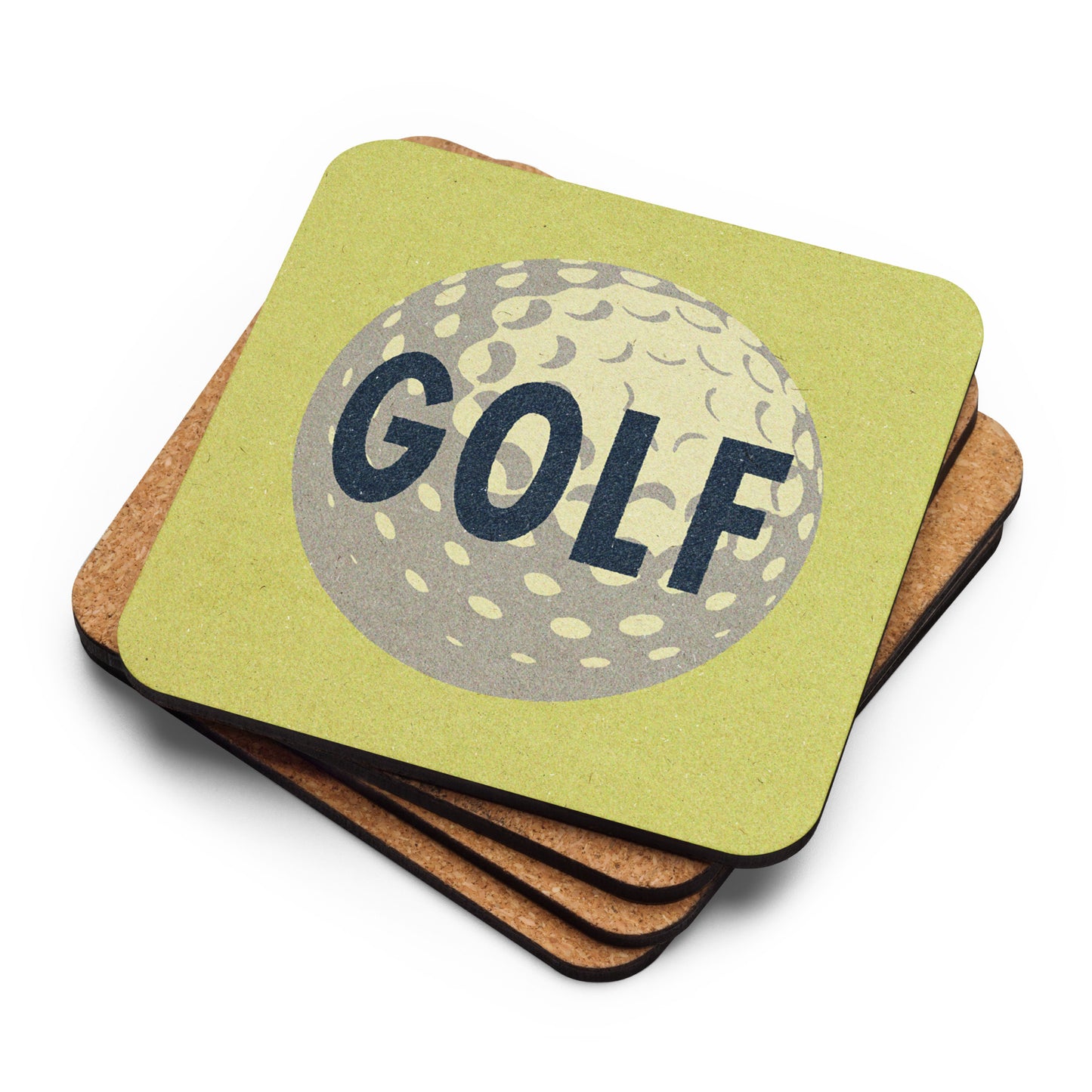 Golf Ball Drink Coaster Cork Back Square Coaster Lemon Yellow