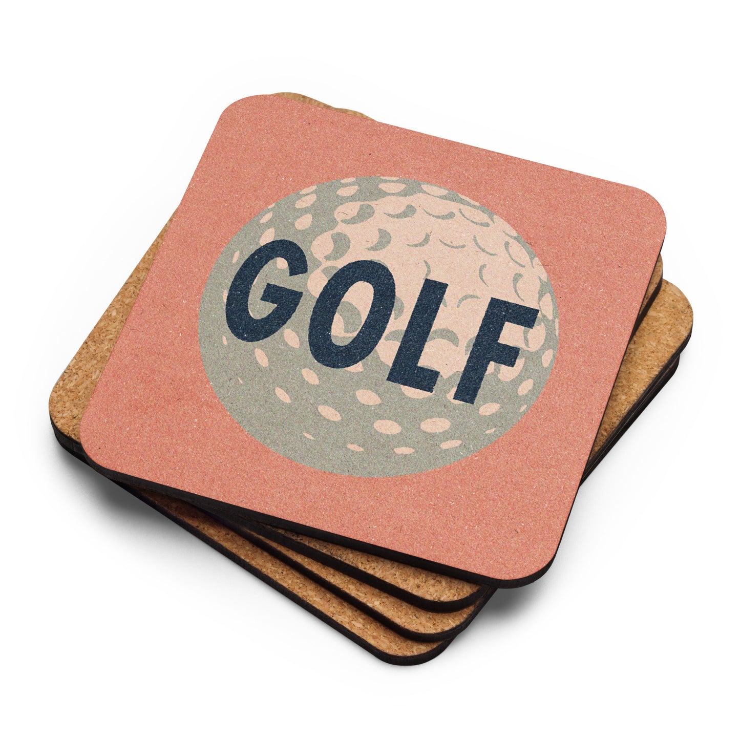 Golf Ball Drink Coaster Cork Back Square Coaster Salmon Pink
