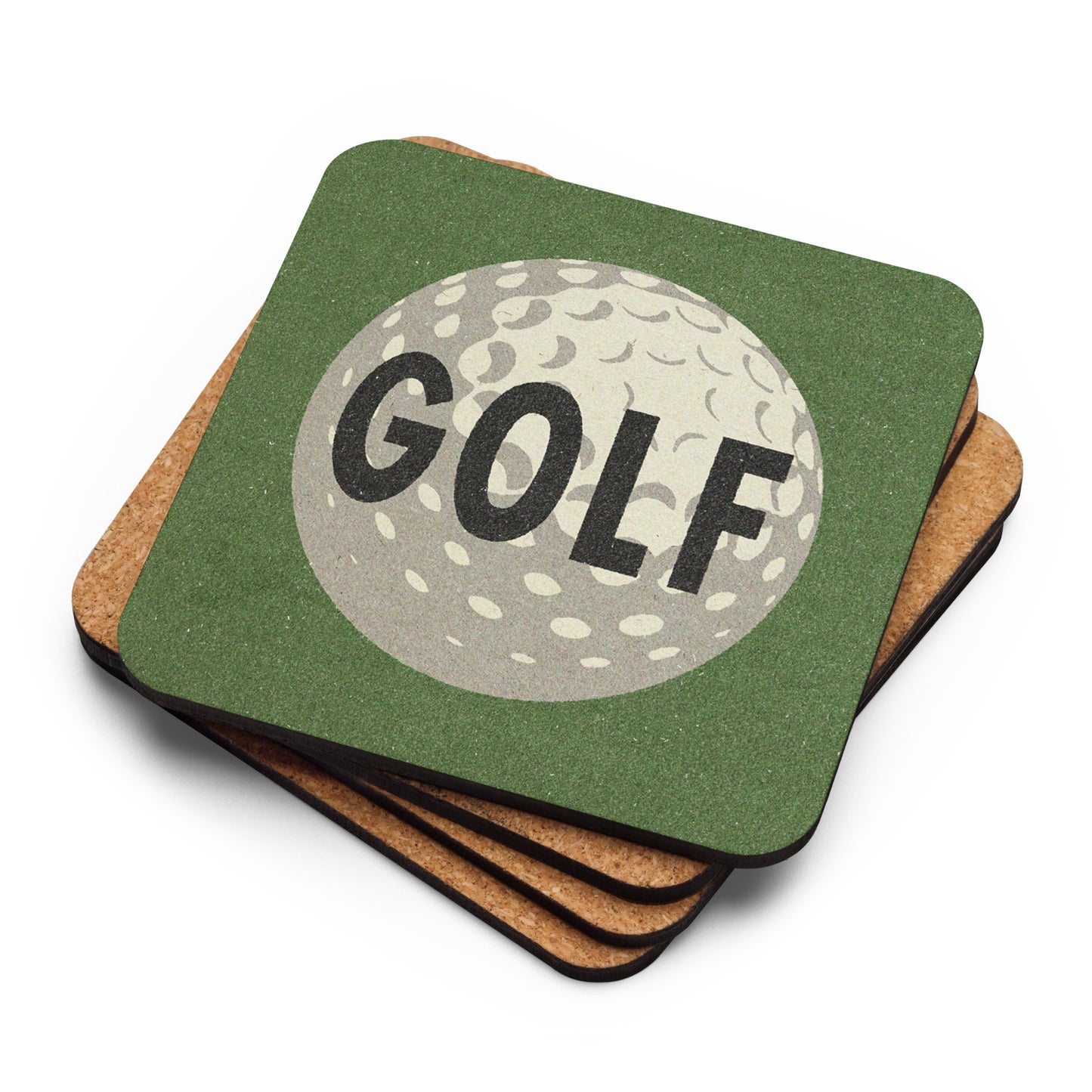 Golf Ball Drink Coaster Cork Back Square Coaster Retro Green