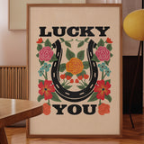 Lucky You Floral Horseshoe Art Print - Tejas Country Club