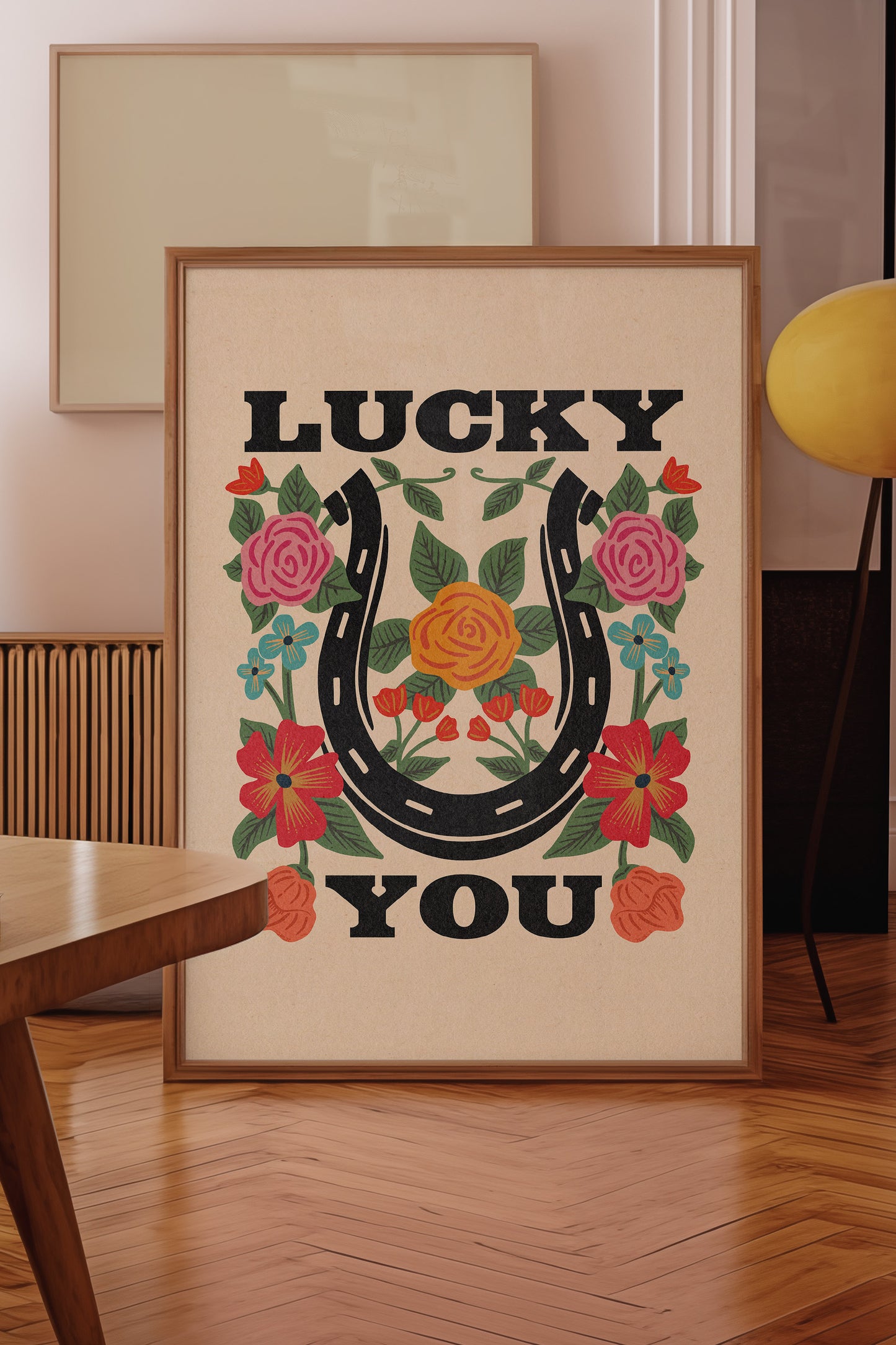 Lucky You Floral Horseshoe Art Print