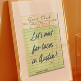Let's Meet For Tacos In Austin Guest Check Art Print - Tejas Country Club
