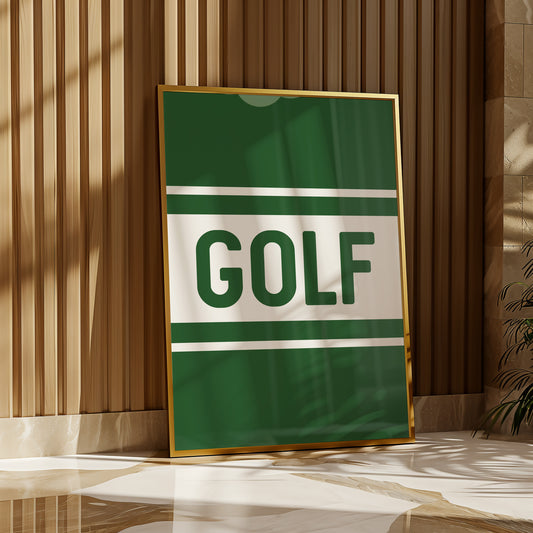 Golf Typography Striped Green Art Print