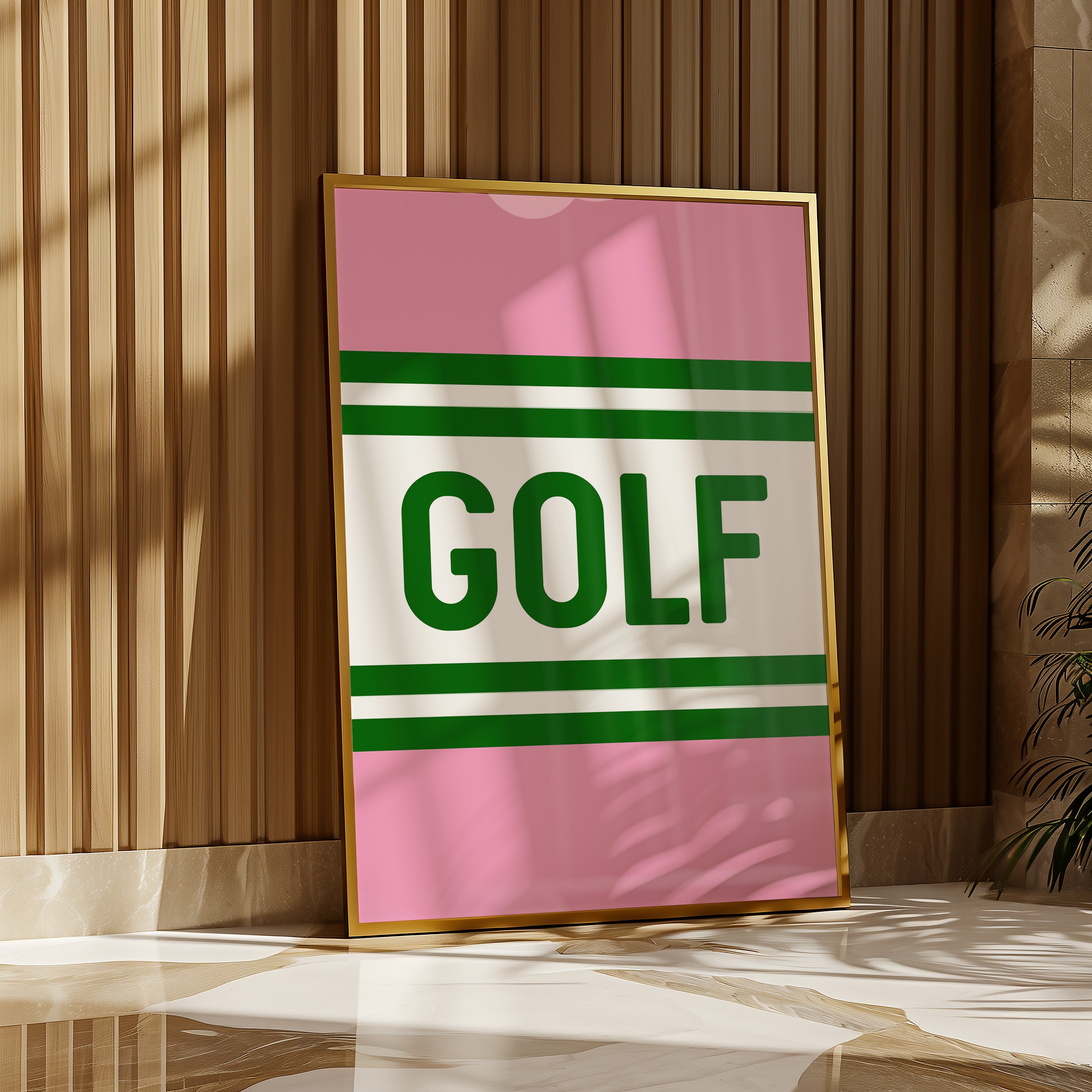 Golf Striped Green and Pink Art Print - Tejas Country Club