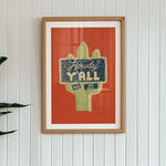 Howdy Y'all No Bad Days Vintage Cactus Sign Art Print - Tejas Country Club