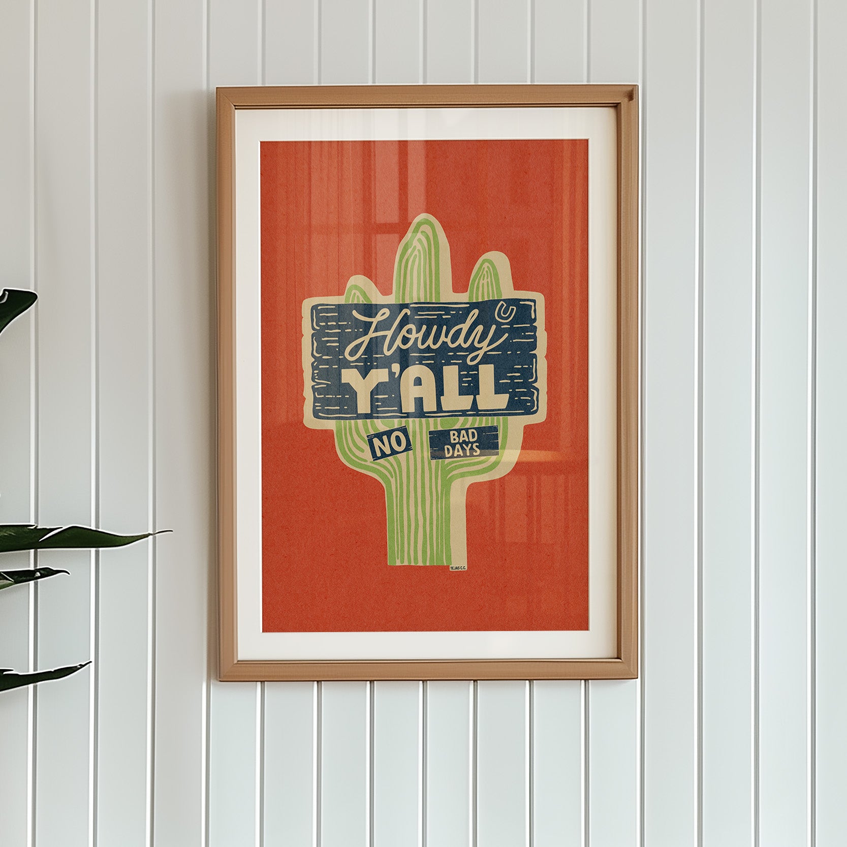 Howdy Y'all No Bad Days Vintage Cactus Sign Art Print - Tejas Country Club