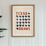 Texas Drawl - Collection of Student Drawn Texas Silhouettes Art Print - Tejas Country Club