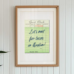 Let's Meet For Tacos In Austin Guest Check Art Print - Tejas Country Club