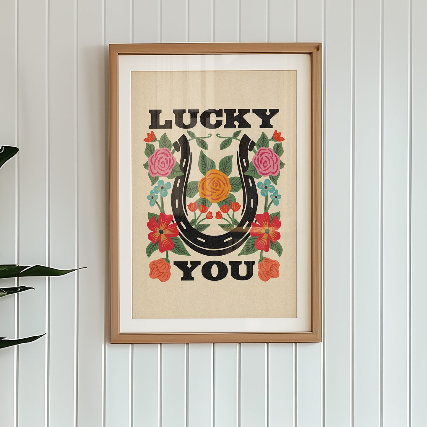 Lucky You Floral Horseshoe Art Print