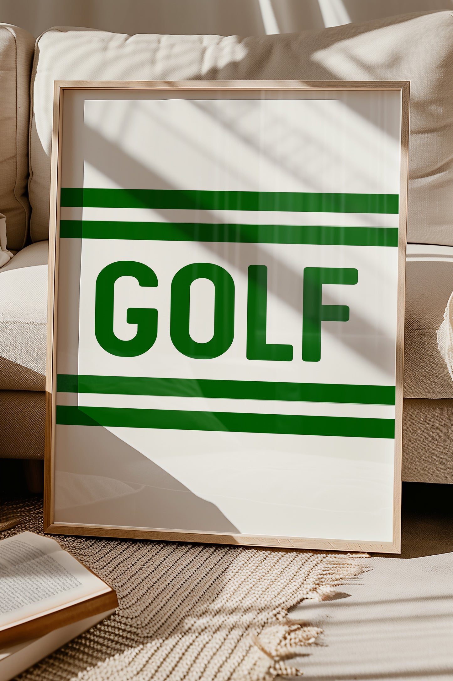 Golf Typography Striped White Art Print