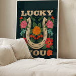 Lucky You Floral Horseshoe Art Print - Navy - Tejas Country Club
