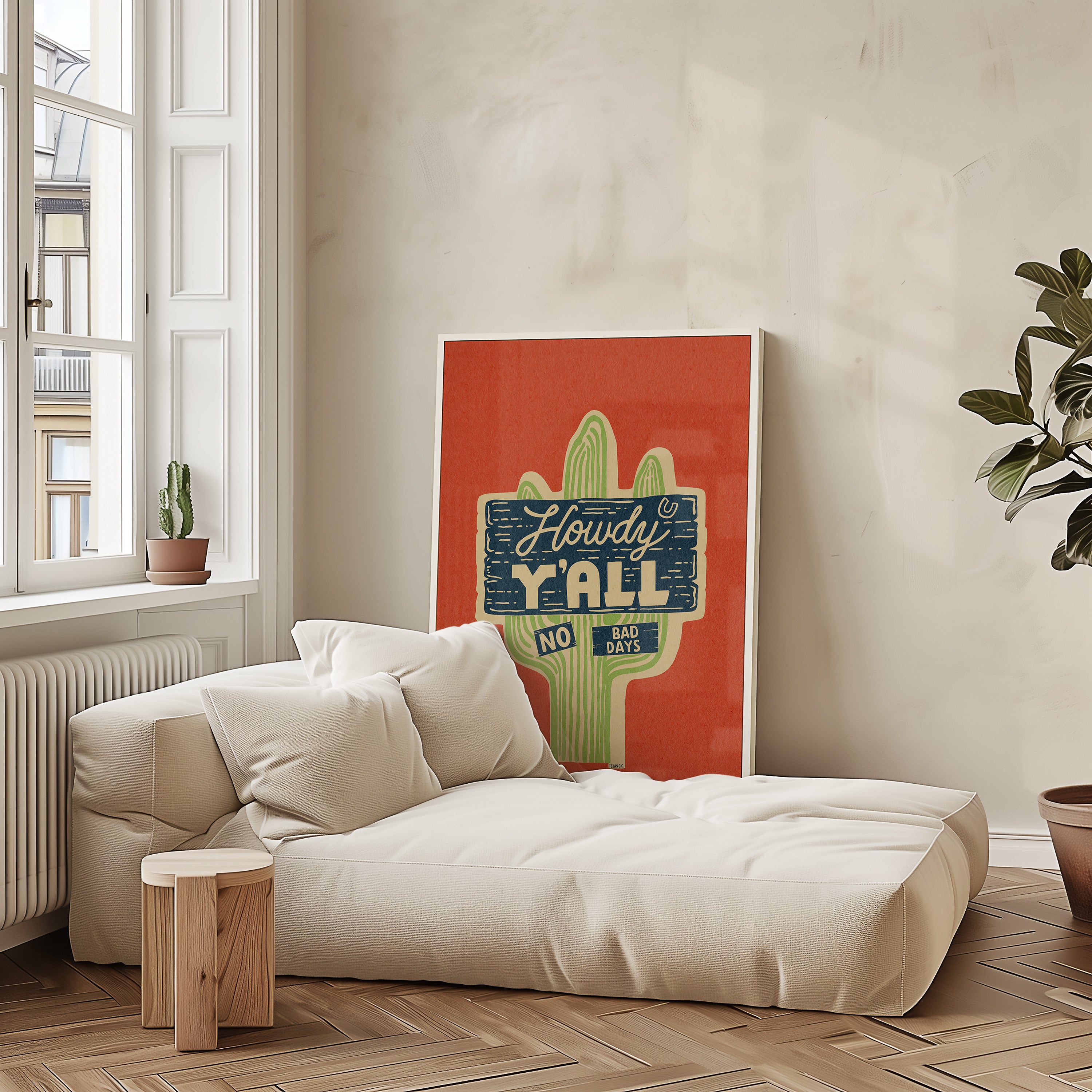 Howdy Y'all No Bad Days Vintage Cactus Sign Art Print - Tejas Country Club