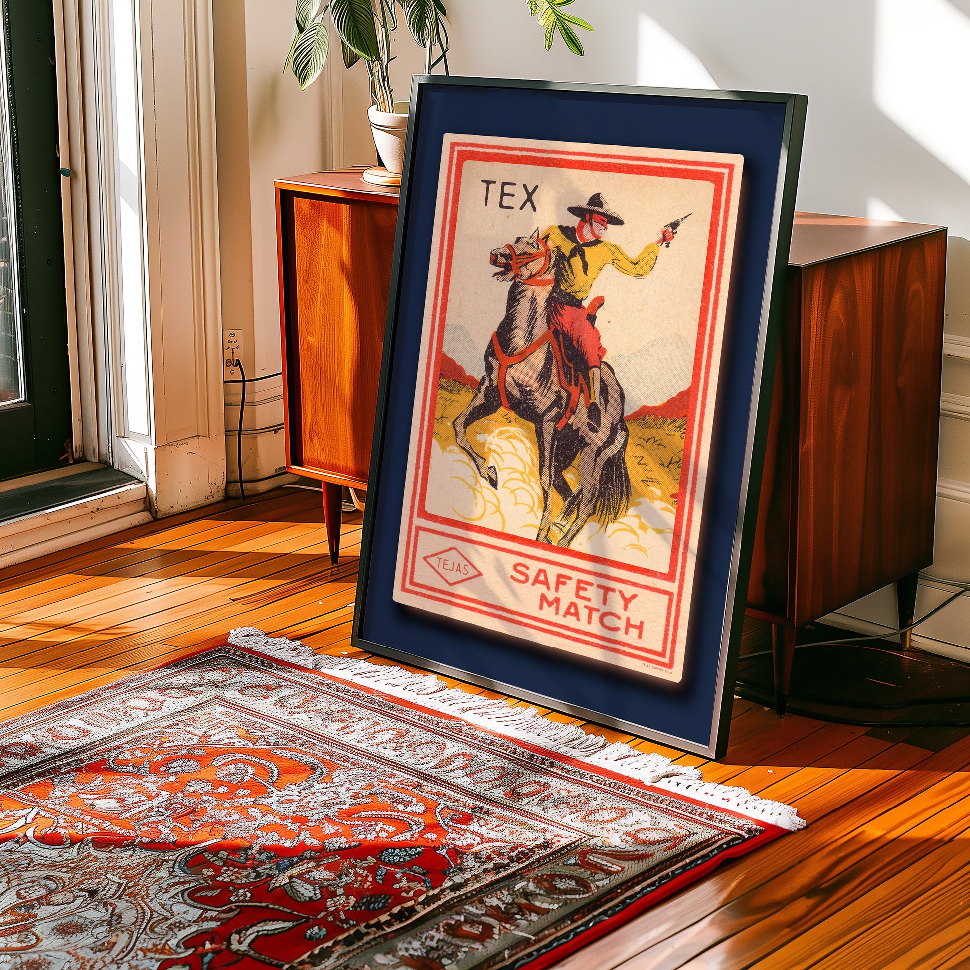 Framed Tex Cowboy Vintage Matchbook Art Print - Tejas Country Club