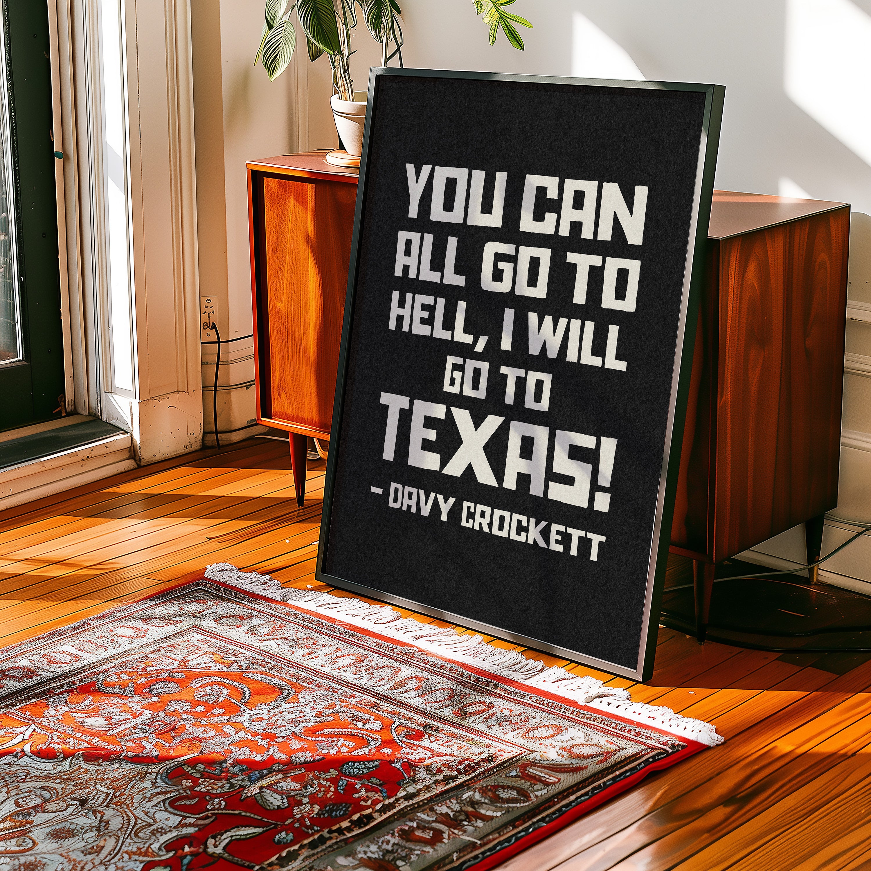 Going To Texas - Davy Crockett Quote Black Art Print - Tejas Country Club