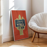 Howdy Y'all No Bad Days Vintage Cactus Sign Art Print - Tejas Country Club