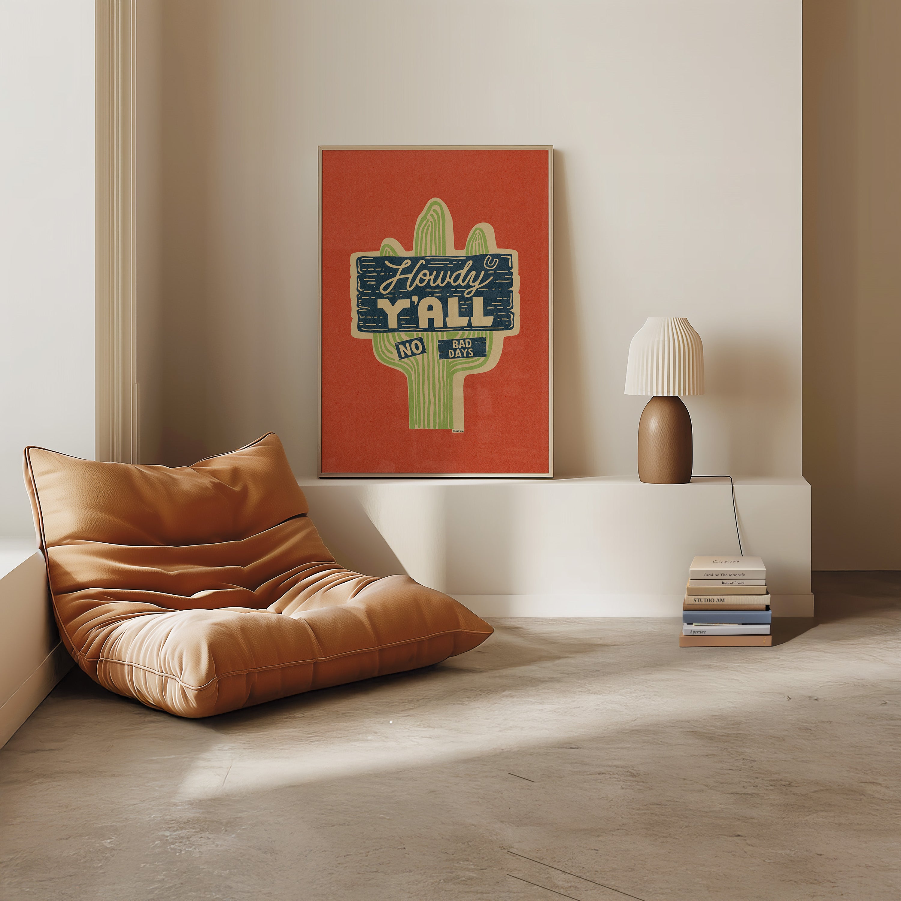 Howdy Y'all No Bad Days Vintage Cactus Sign Art Print - Tejas Country Club