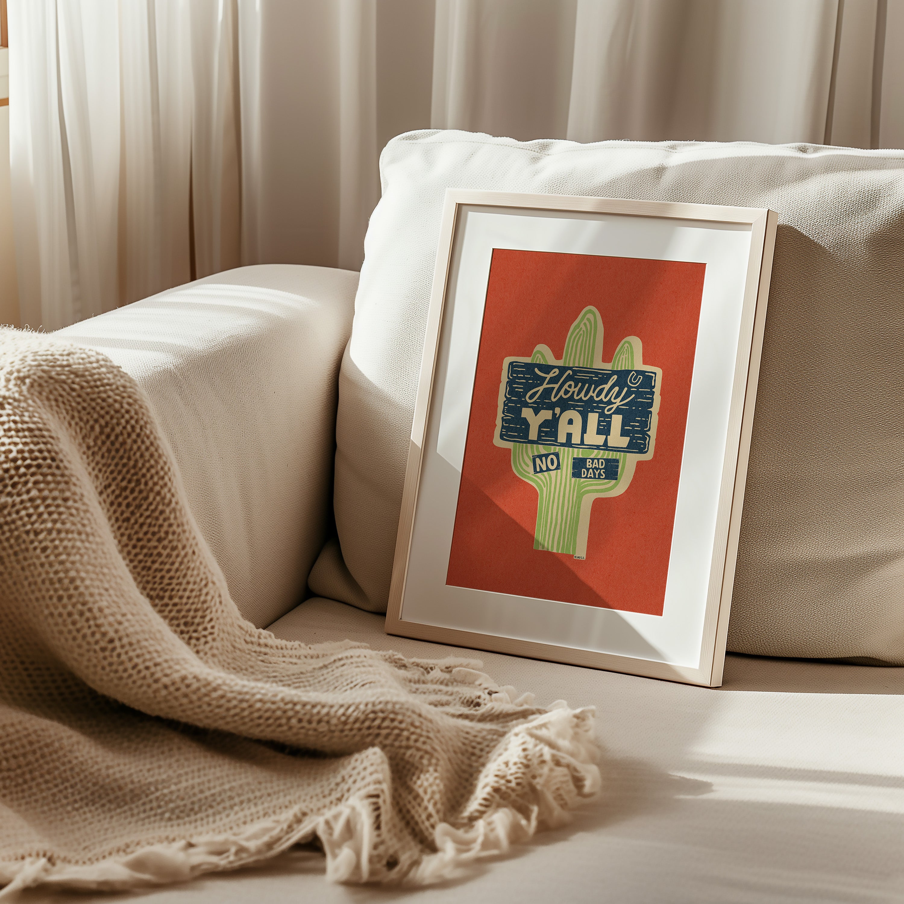 Howdy Y'all No Bad Days Vintage Cactus Sign Art Print - Tejas Country Club