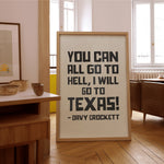 Going To Texas - Davy Crockett Quote White Art Print - Tejas Country Club