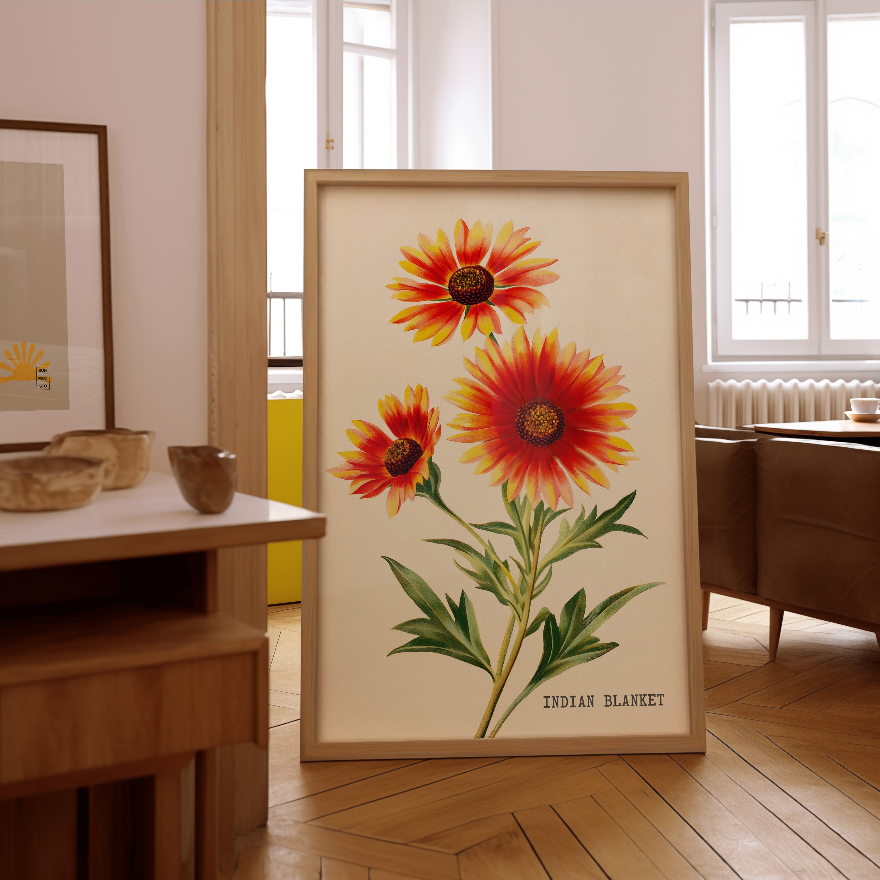 Indian Blanket Wildflower French Market Seed Packet Art Print - Tejas Country Club