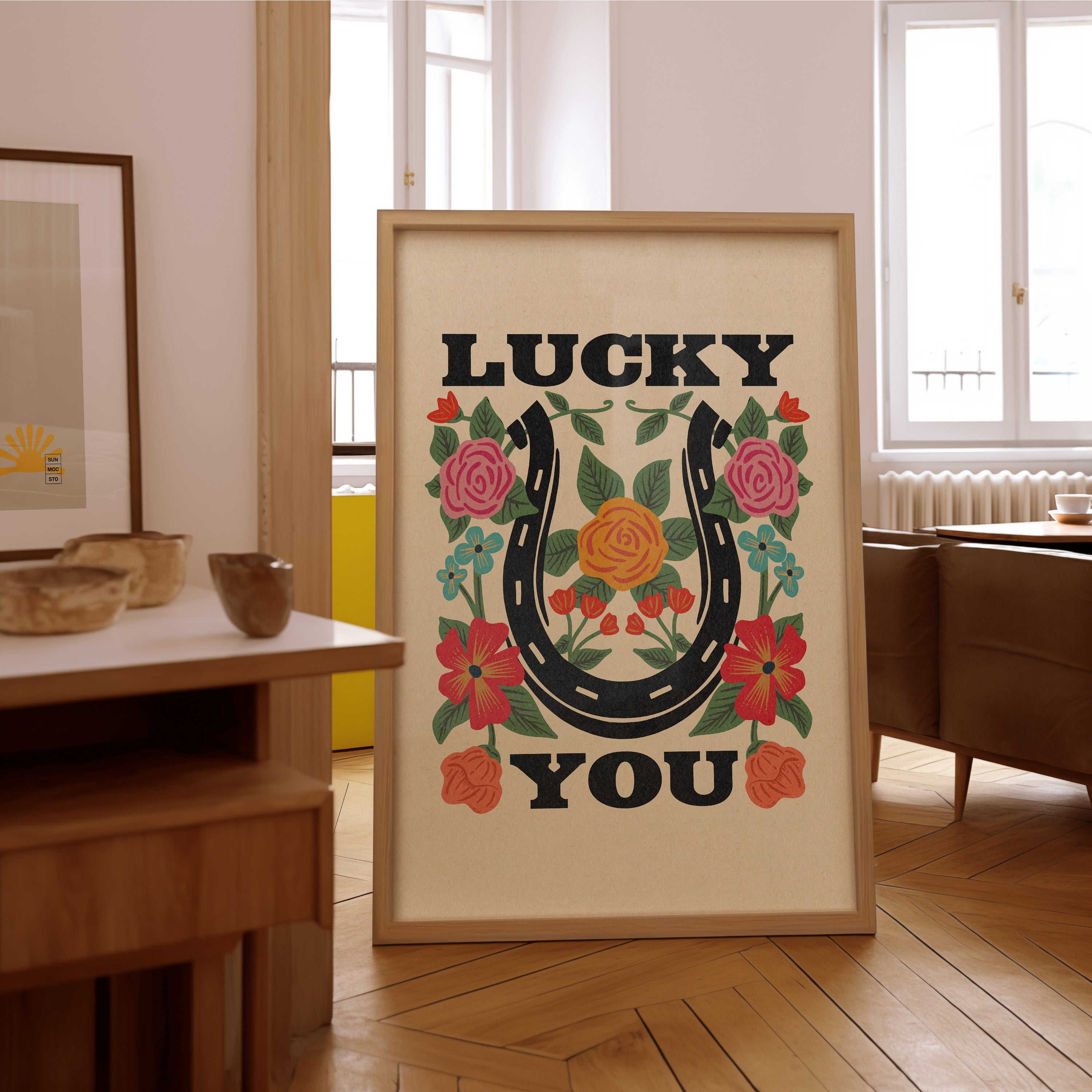 Lucky You Floral Horseshoe Art Print - Tejas Country Club