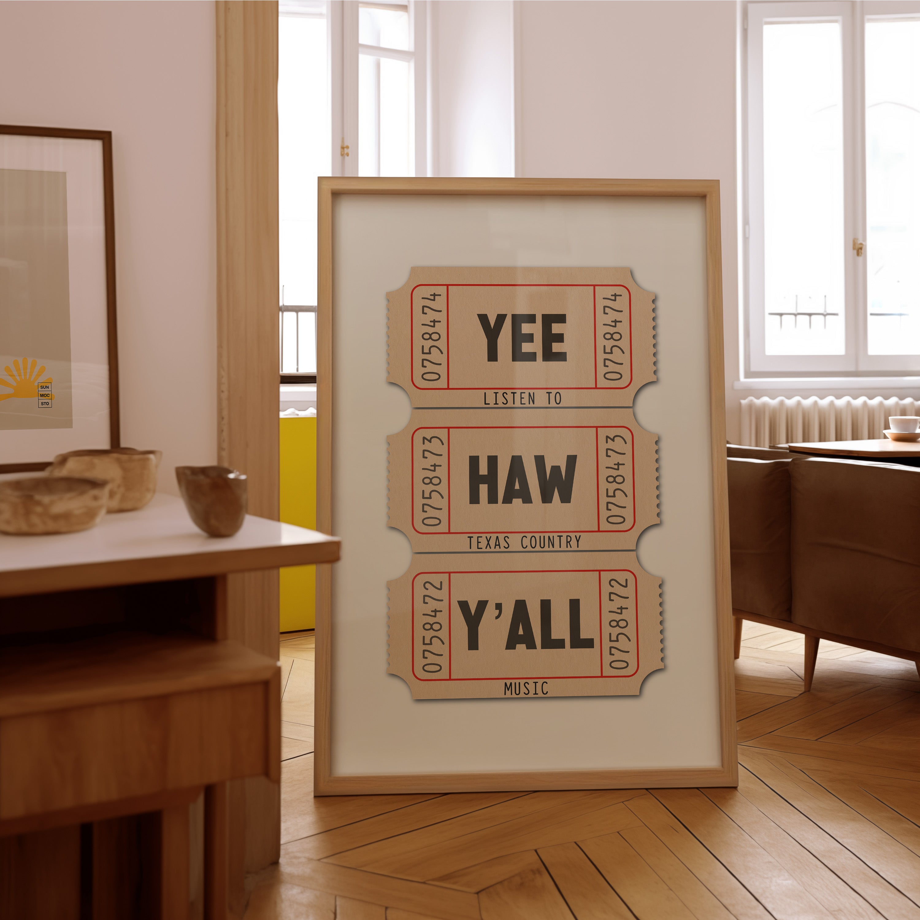 Yee Haw Y'all - Listen To Texas Country Music Ticket Stub Art Print - Tejas Country Club