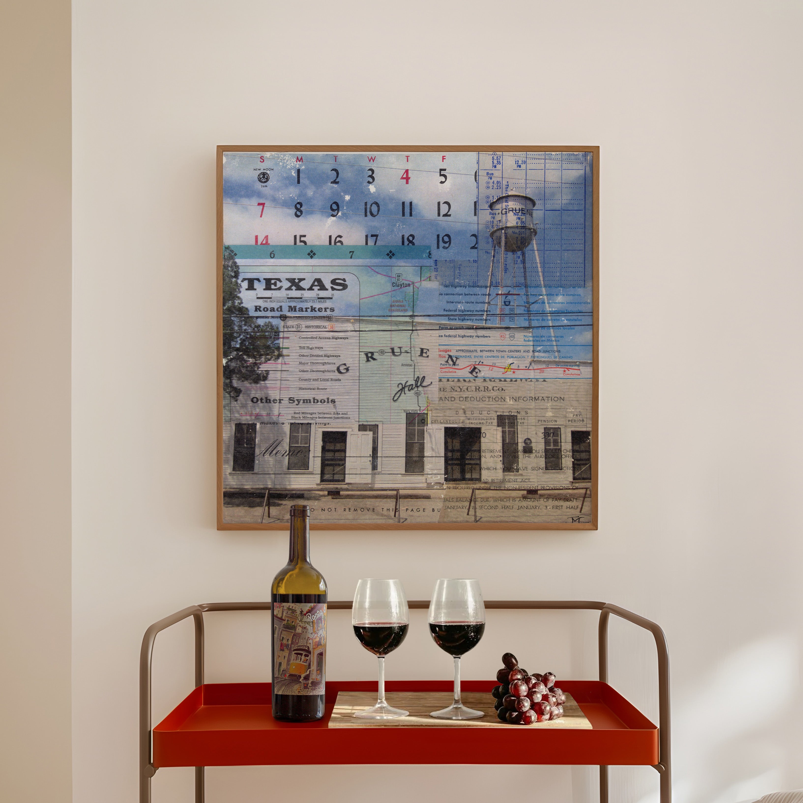 Gruene Hall Mixed Media Collage Art Print - Tejas Country Club