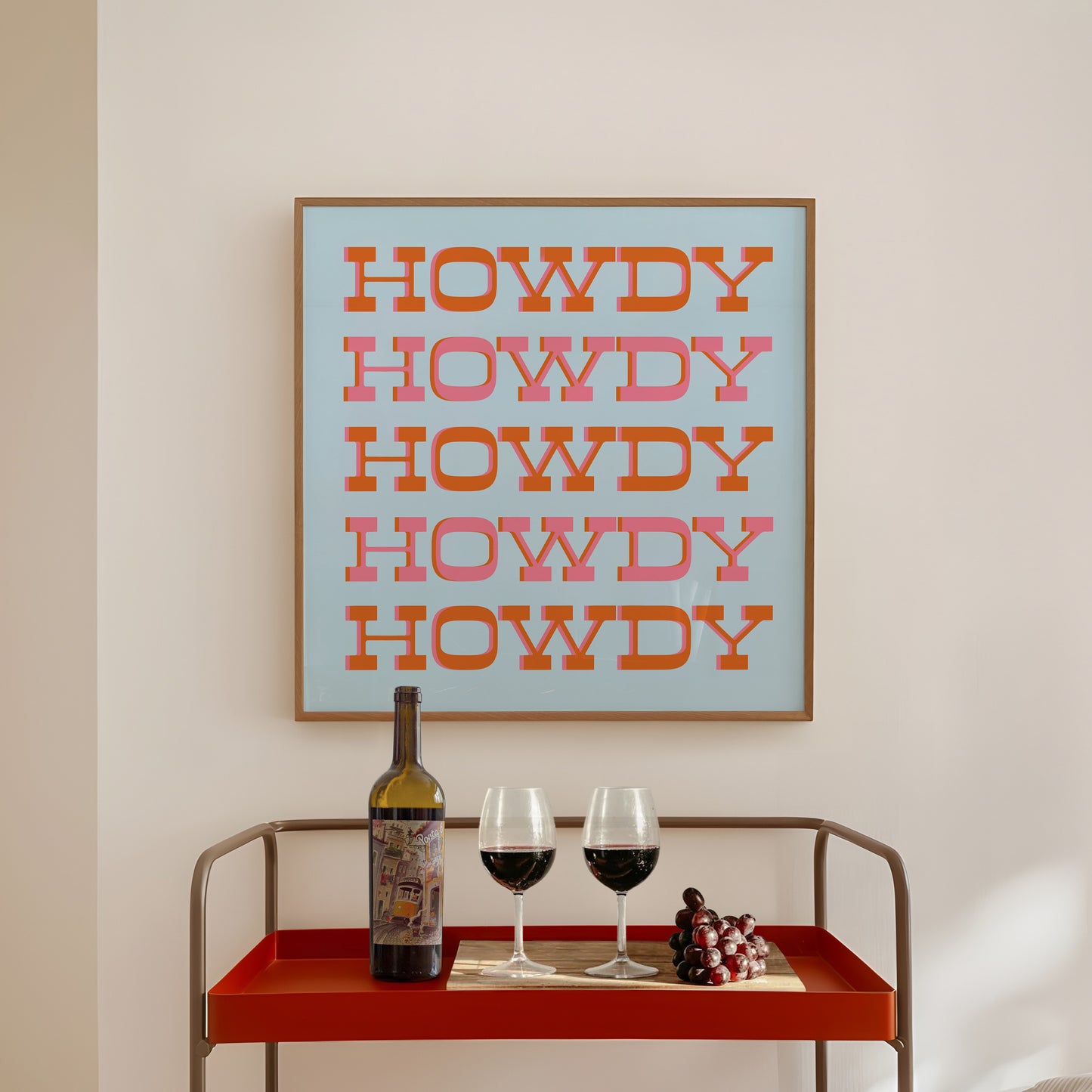 Howdy Typography Art Print Square Pink & Orange