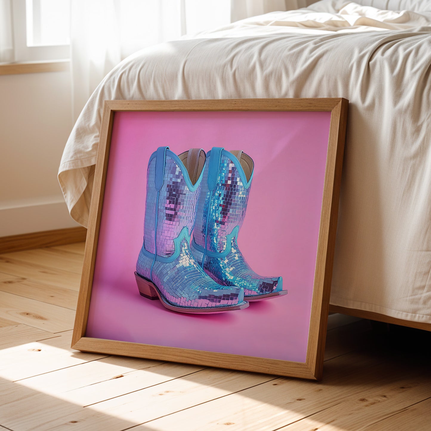 Disco Ball Blue Cowboy Boot Print