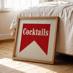 Cocktails Banner Tab Typography Square Bar Art Print - Tejas Country Club